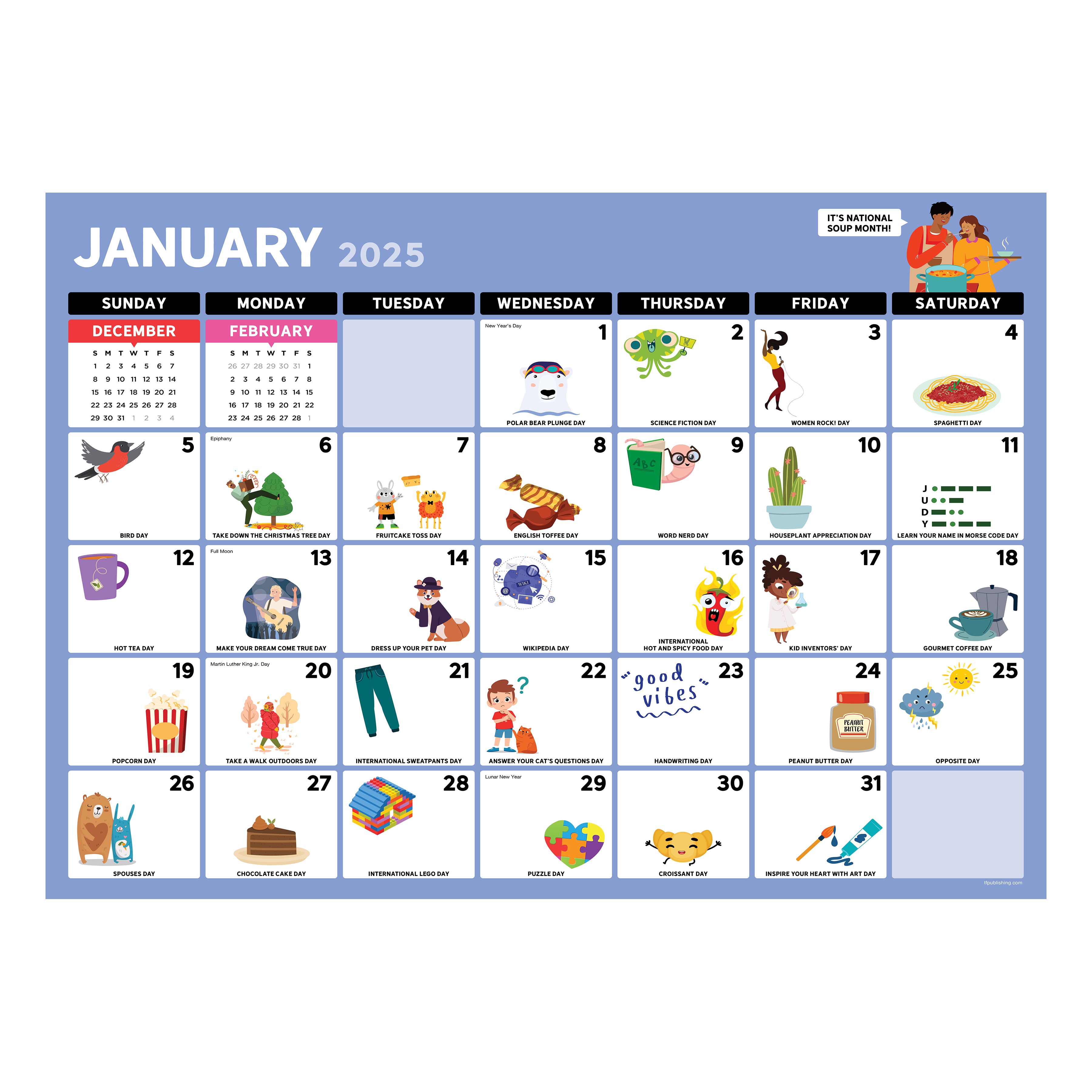 2025 Every Day's A Holiday - Monthly Medium Desk Pad Blotter Calendar