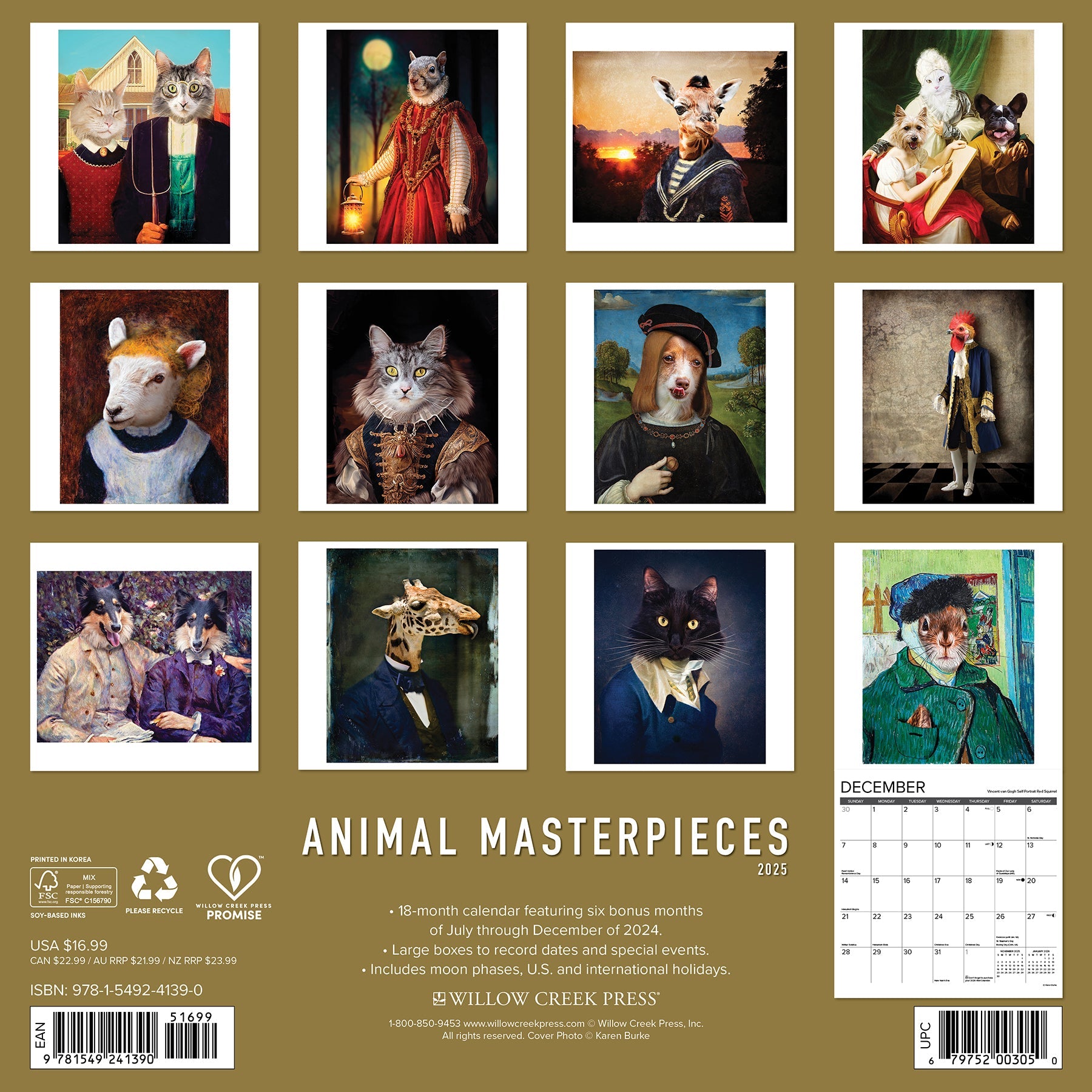 2025 Animal Masterpieces - Square Wall Calendar
