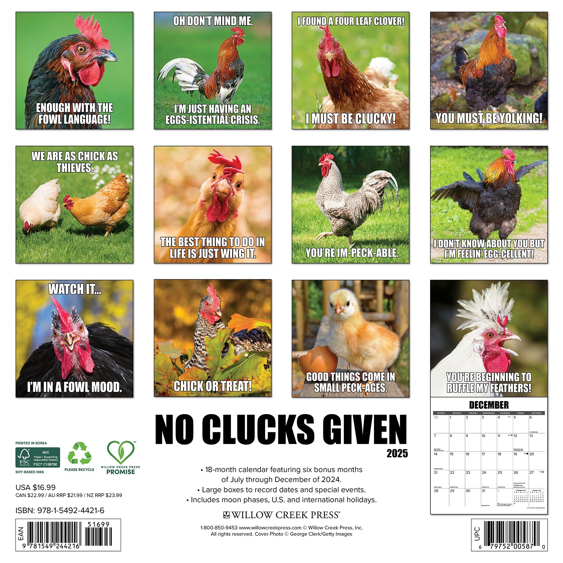 2025 No Clucks Given - Square Wall Calendar