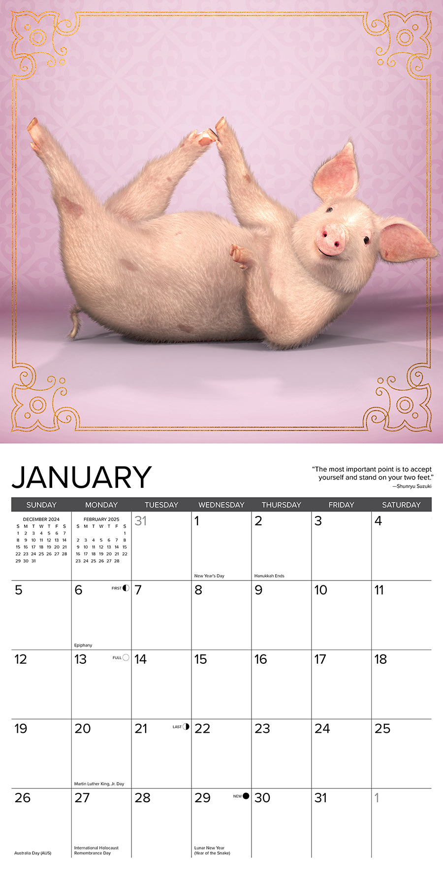 2025 Pig Pilates - Square Wall Calendar