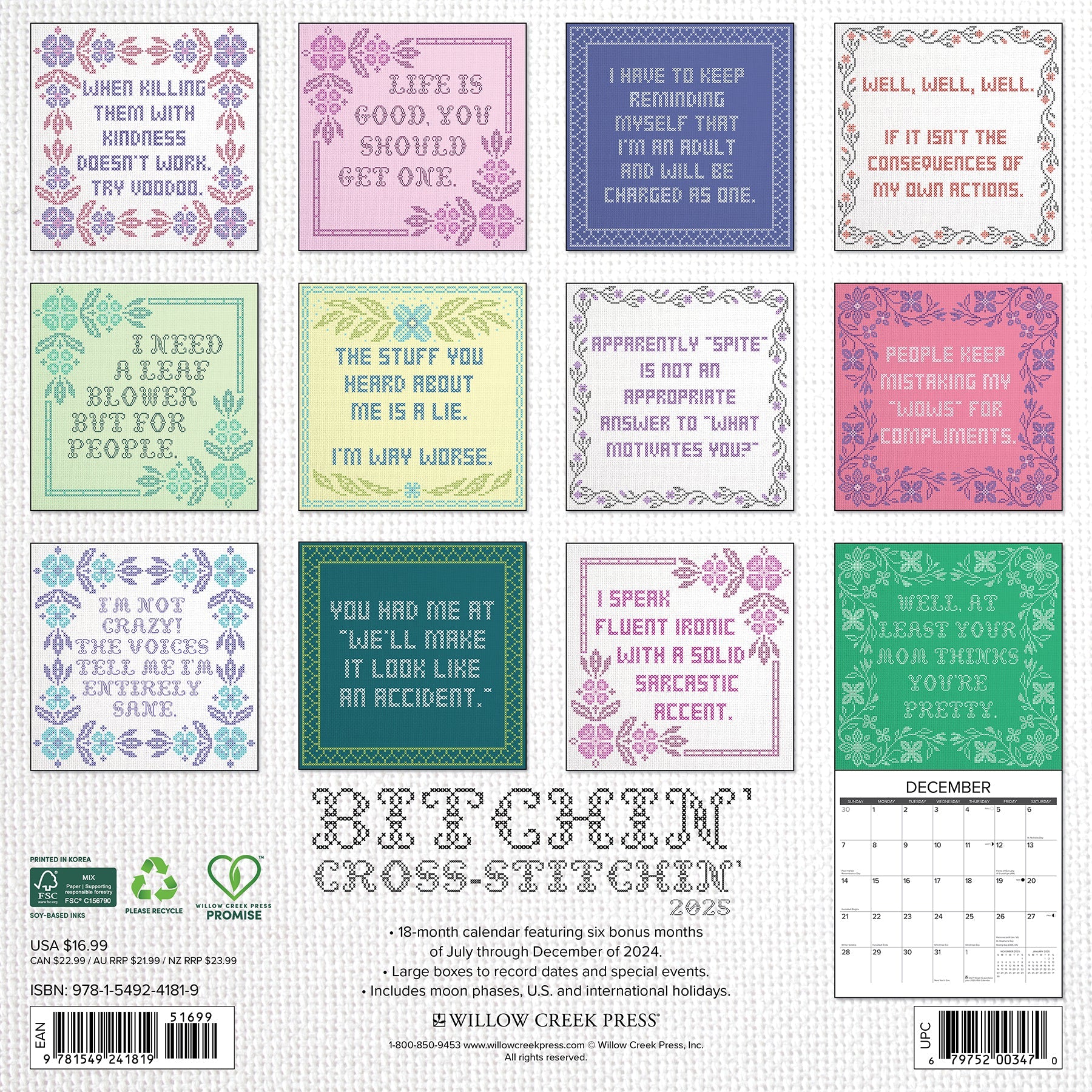 2025 Bitchin' Cross-Stitchin' - Square Wall Calendar