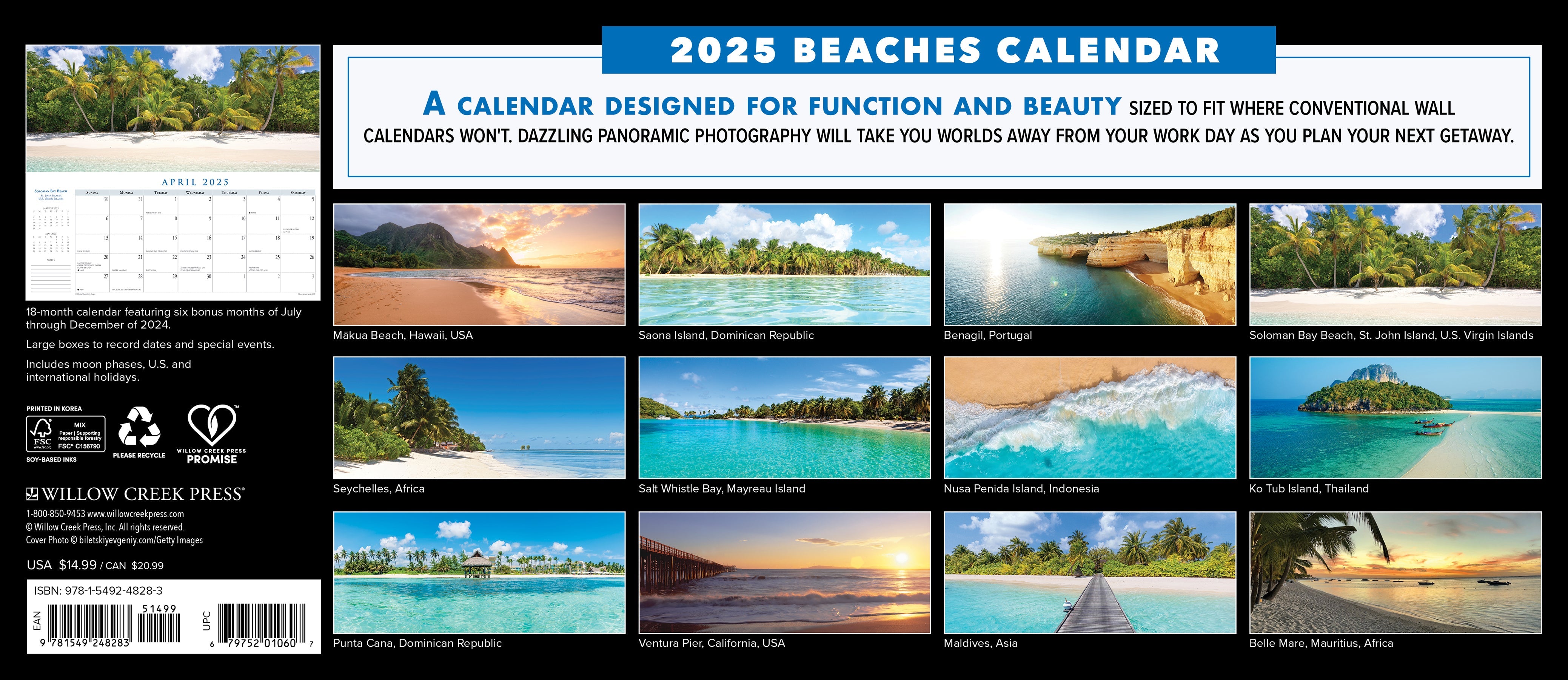 2025 Beaches Panoramic - Deluxe Wall Calendar