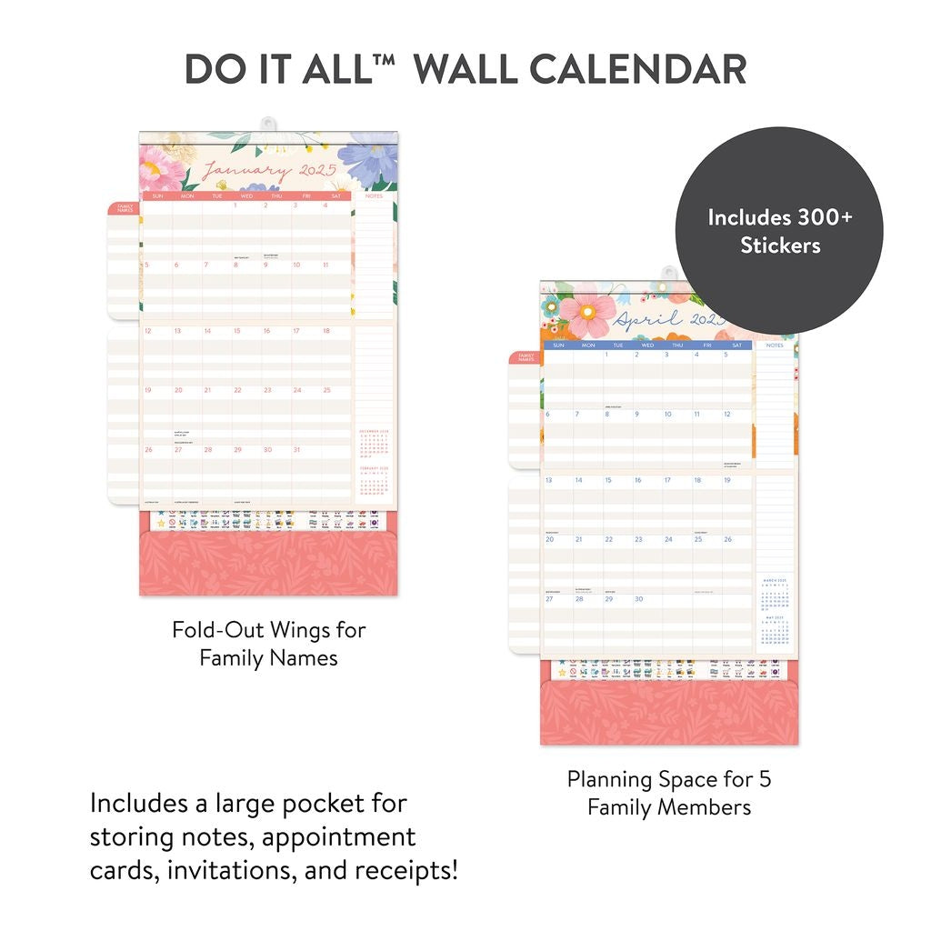 2025 Bella Flora Do It All Wall Family Planner - Deluxe Wall Calendar by Orange Circle Studio