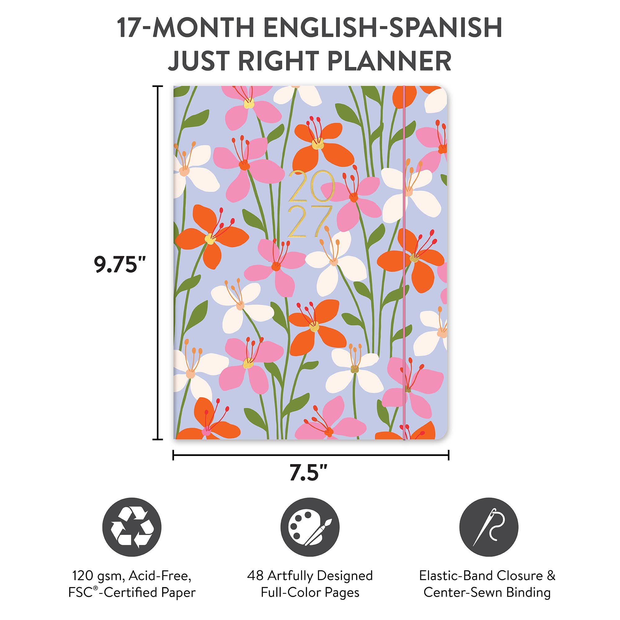 2027 Secret Garden English-Spanish Bilingual Just Right Monthly Planner
