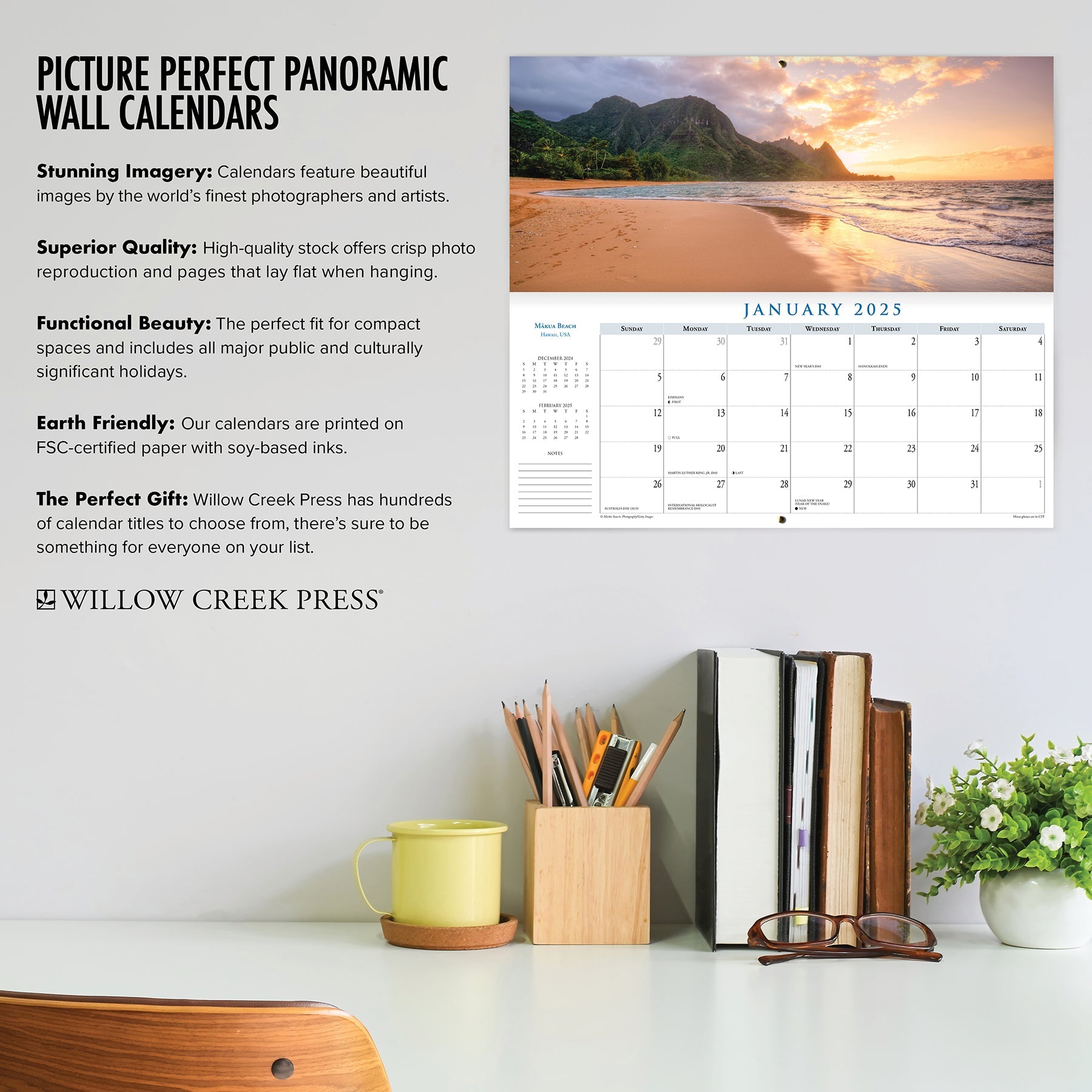 2025 Beaches Panoramic - Deluxe Wall Calendar