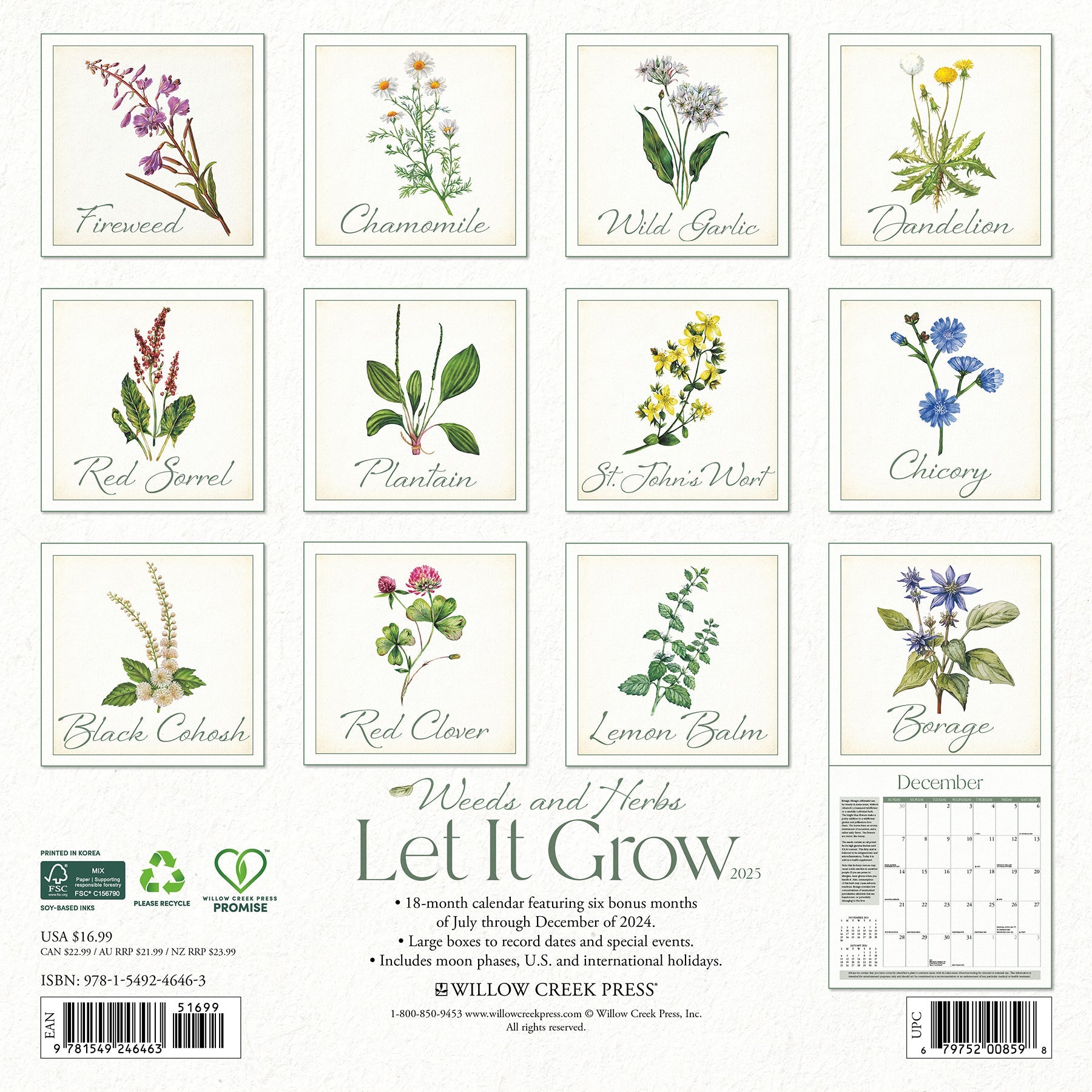 2025 Weeds and HerbsLet It Grow - Square Wall Calendar