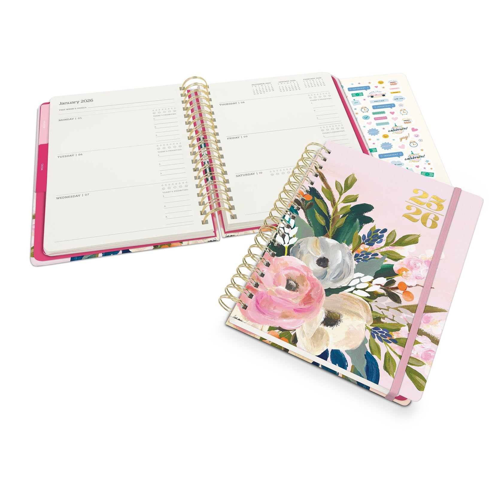 2026 Bella Flora - Tri-Tab 17-Month Monthly & Weekly Diary/Planner
