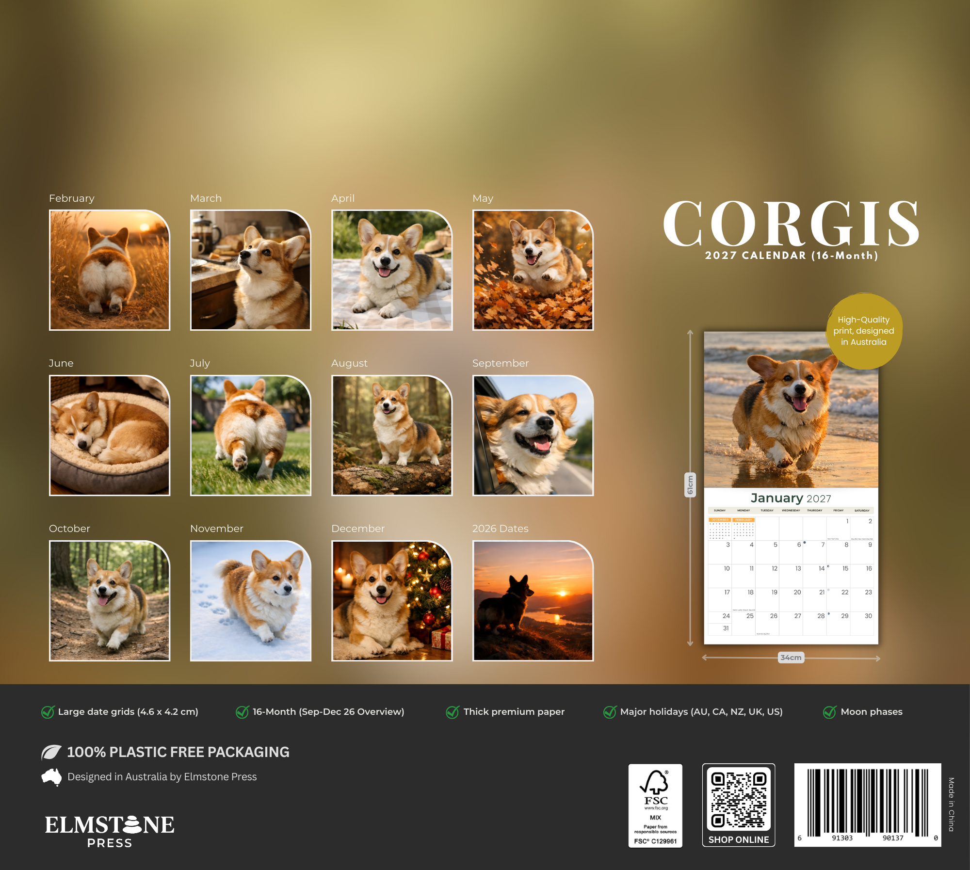 2027 Corgis - Deluxe Wall Calendar