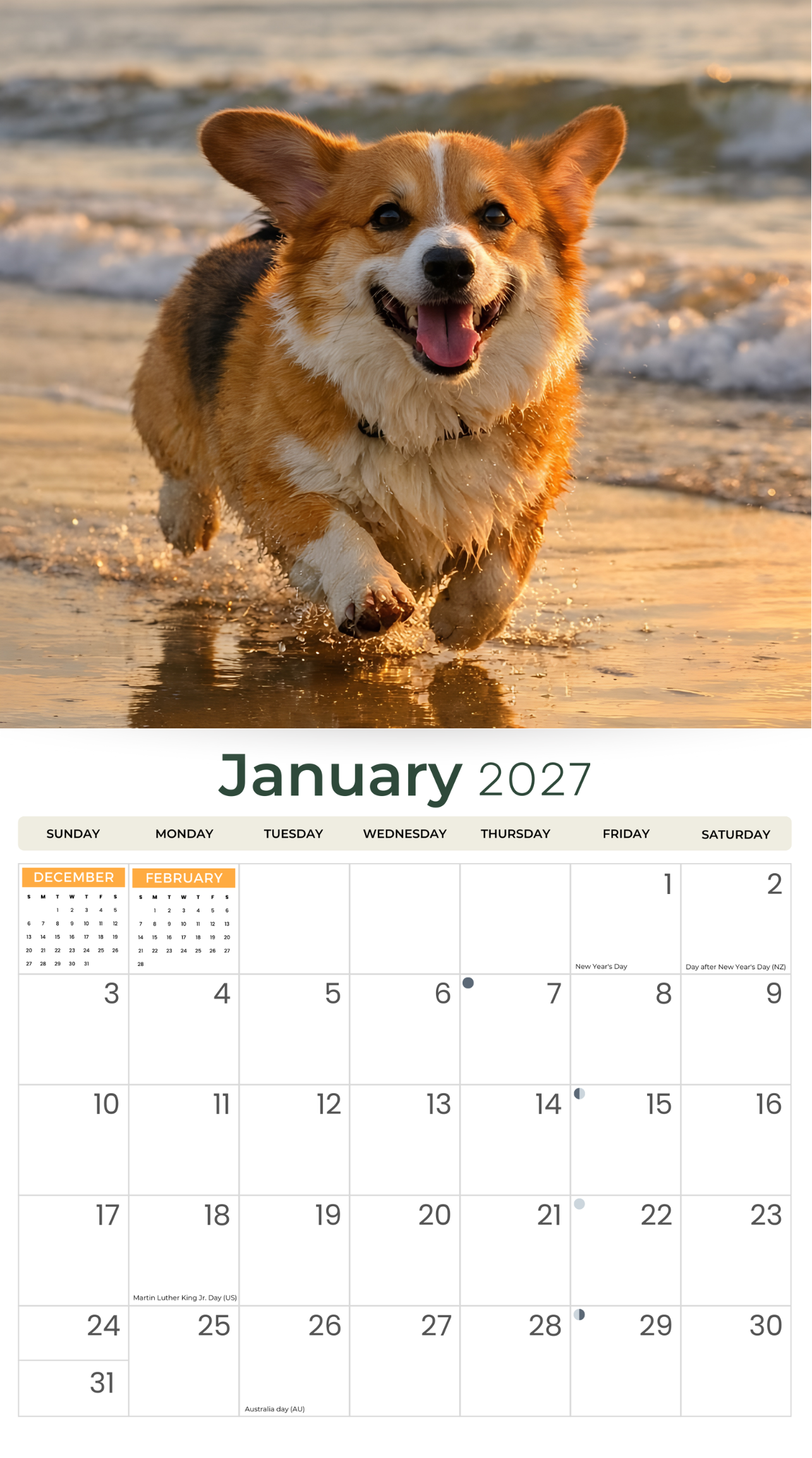 2027 Corgis - Deluxe Wall Calendar