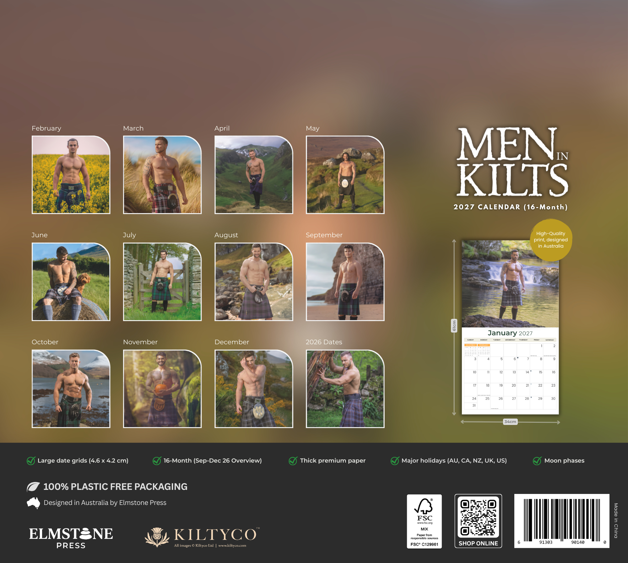 2027 Men In Kilts - Deluxe Wall Calendar