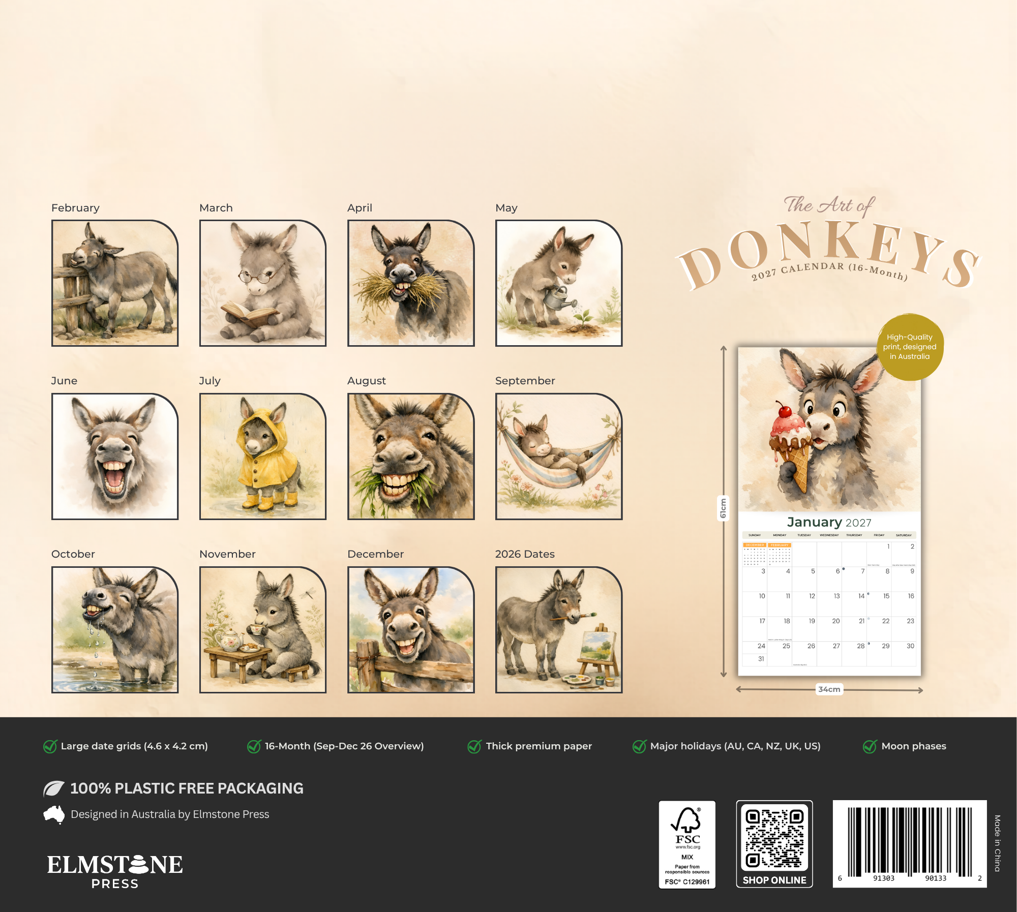 2027 The Art Of Donkeys - Deluxe Wall Calendar