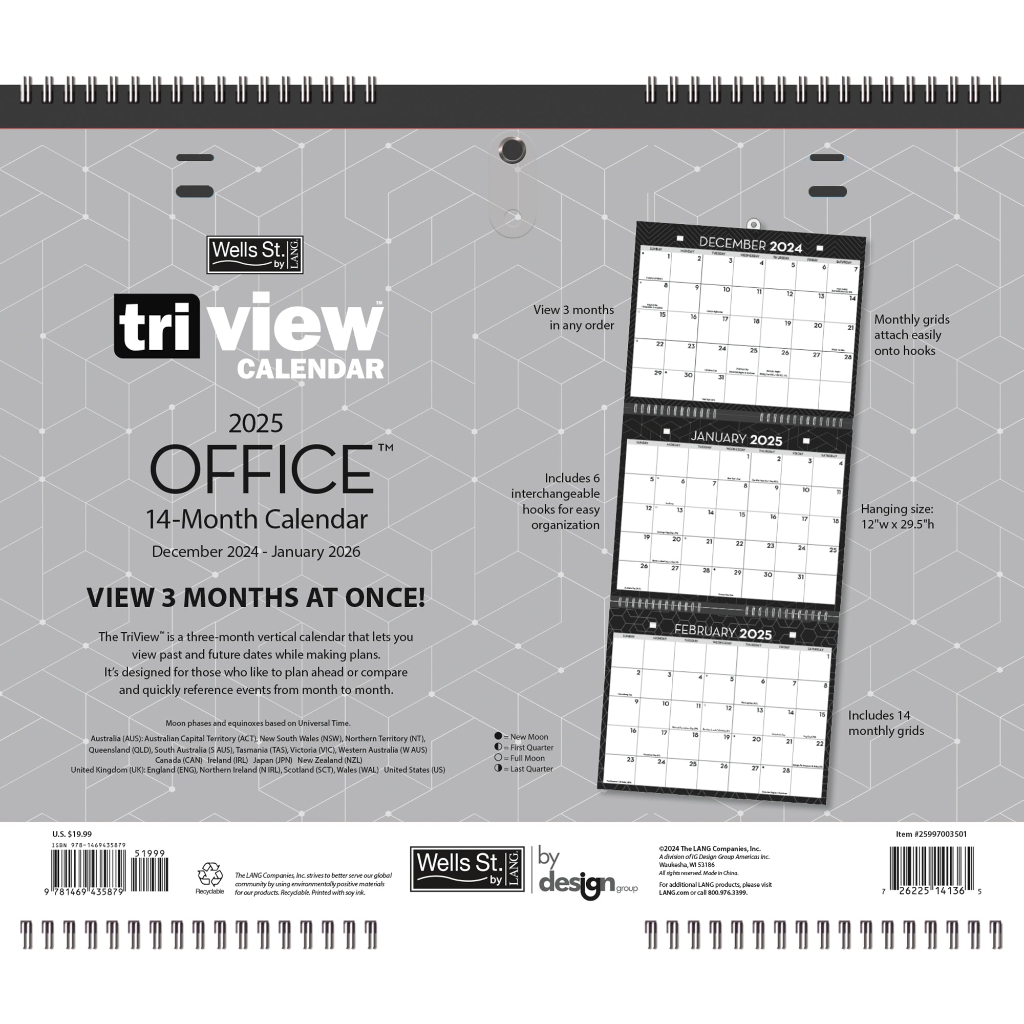 2025 Office Tri-View - LANG 3-Month View Wall Calendar