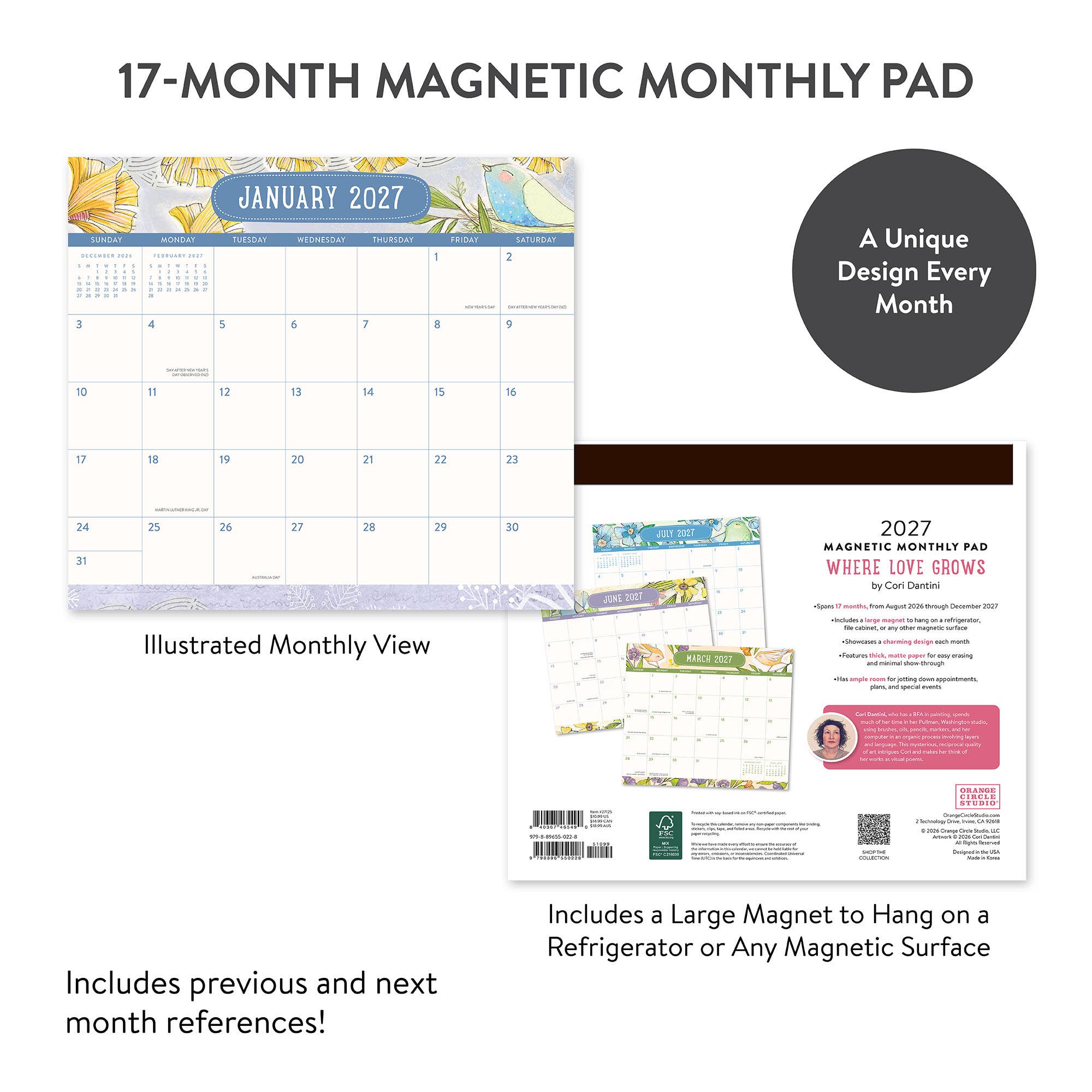 2027 Where Love Grows Magnetic Monthly Pad