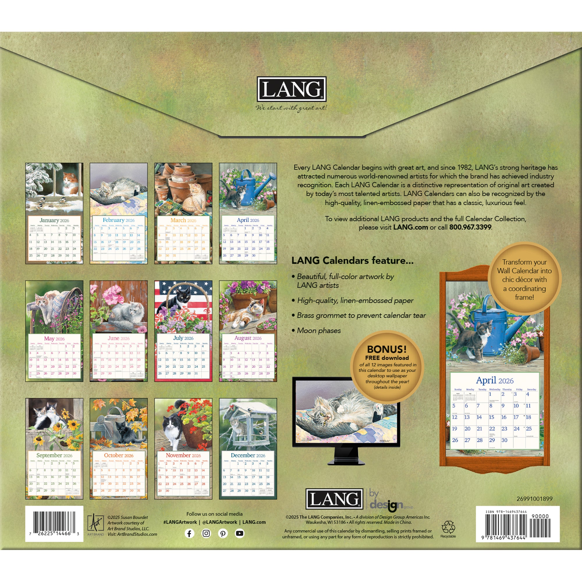 2026 LANG Cats In The Country - Deluxe Wall Calendar