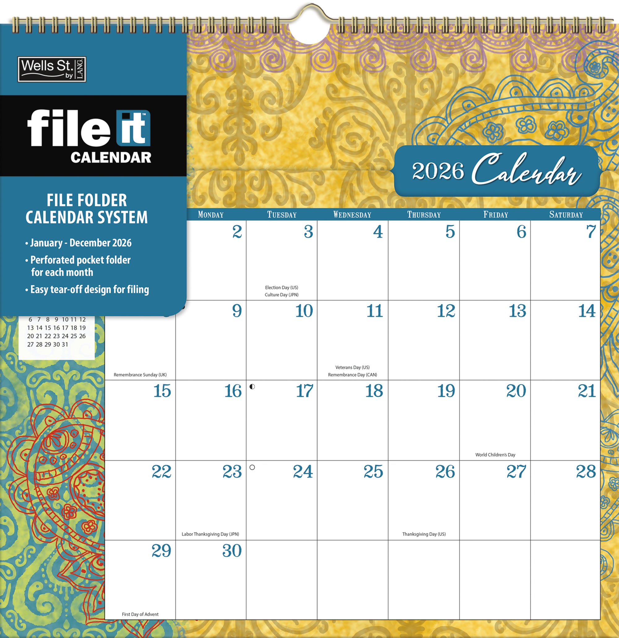 2026 LANG Bohemian - File-It Square Wall Calendar