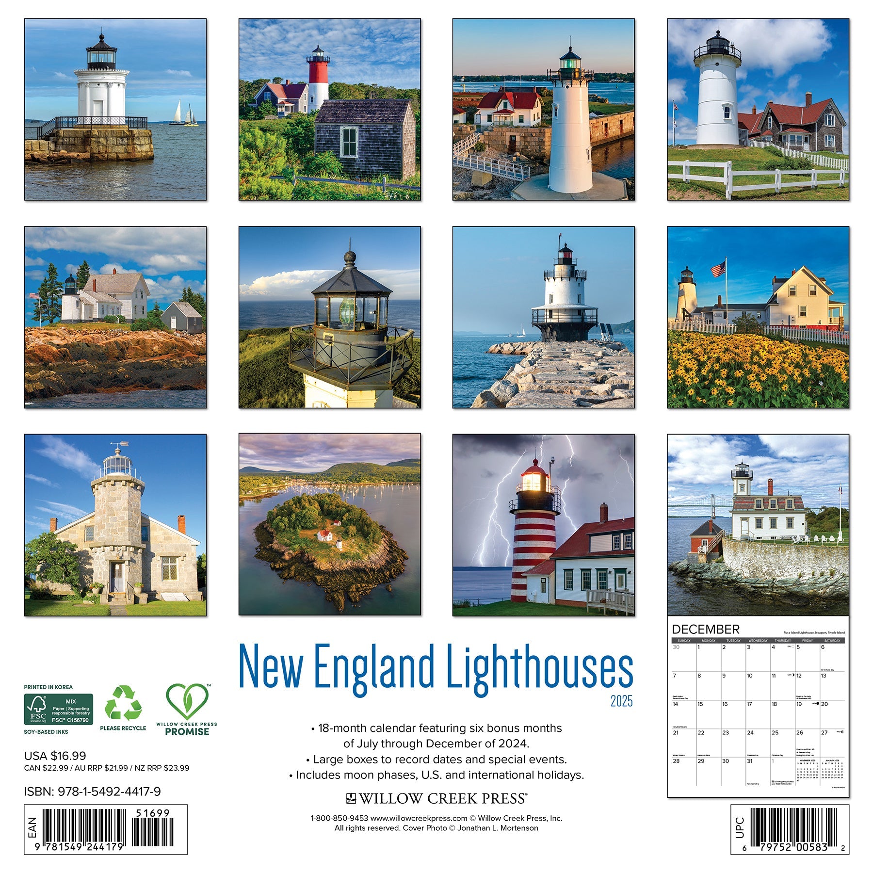 2025 New England Lighthouses - Square Wall Calendar