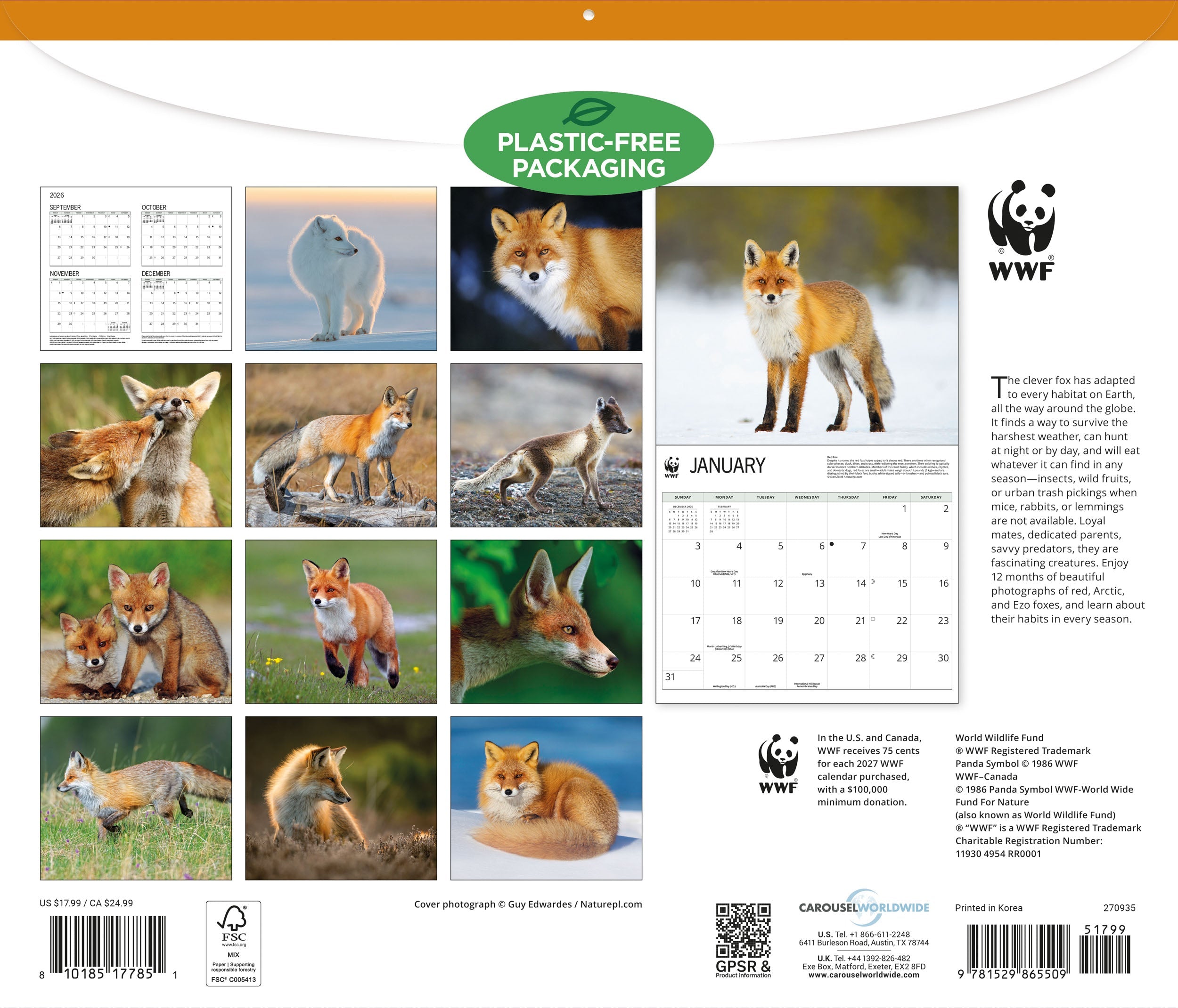 2027 WWF Foxes - Deluxe Wall Calendar – image 2