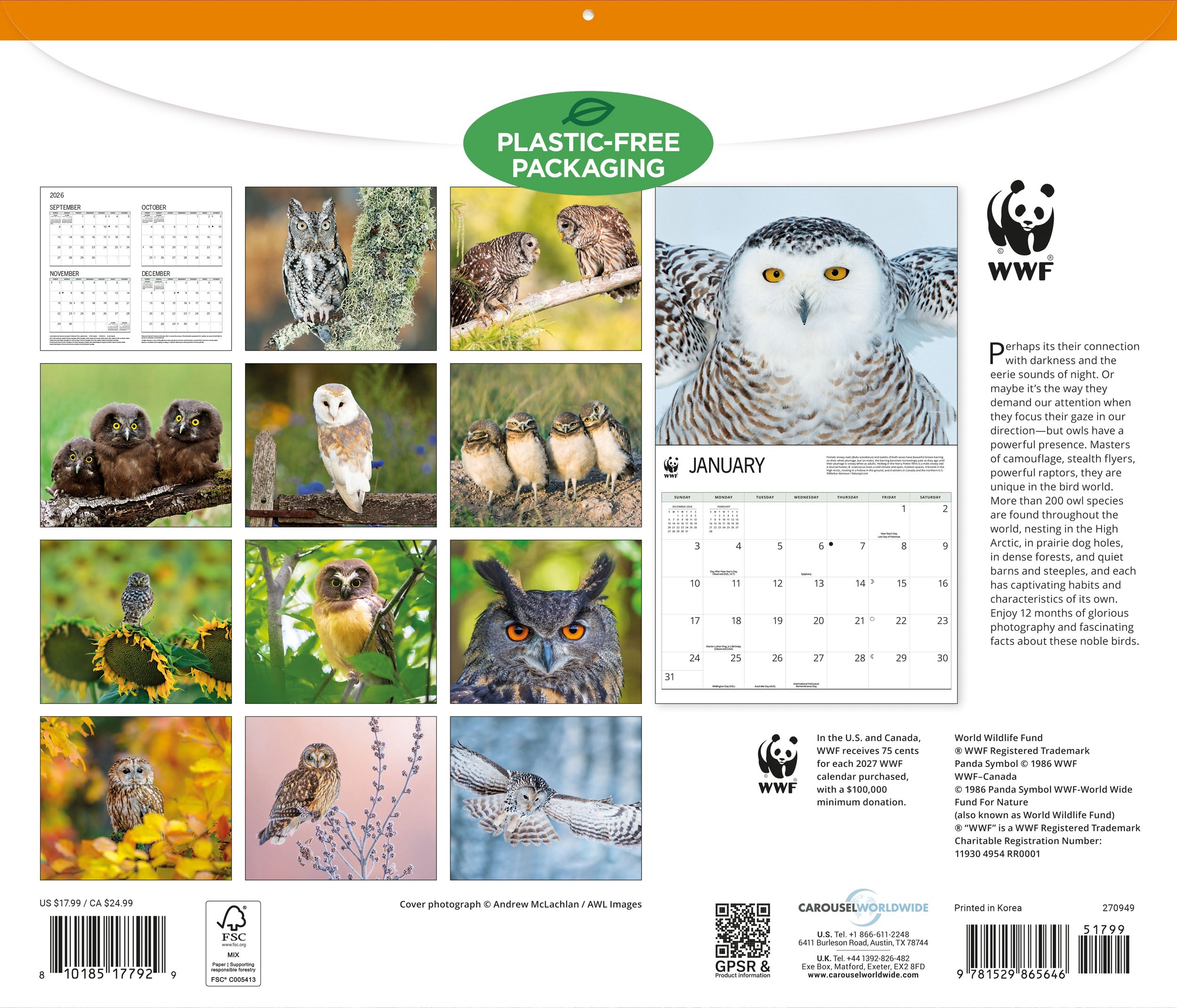 2027 WWF Owls - Deluxe Wall Calendar – image 2