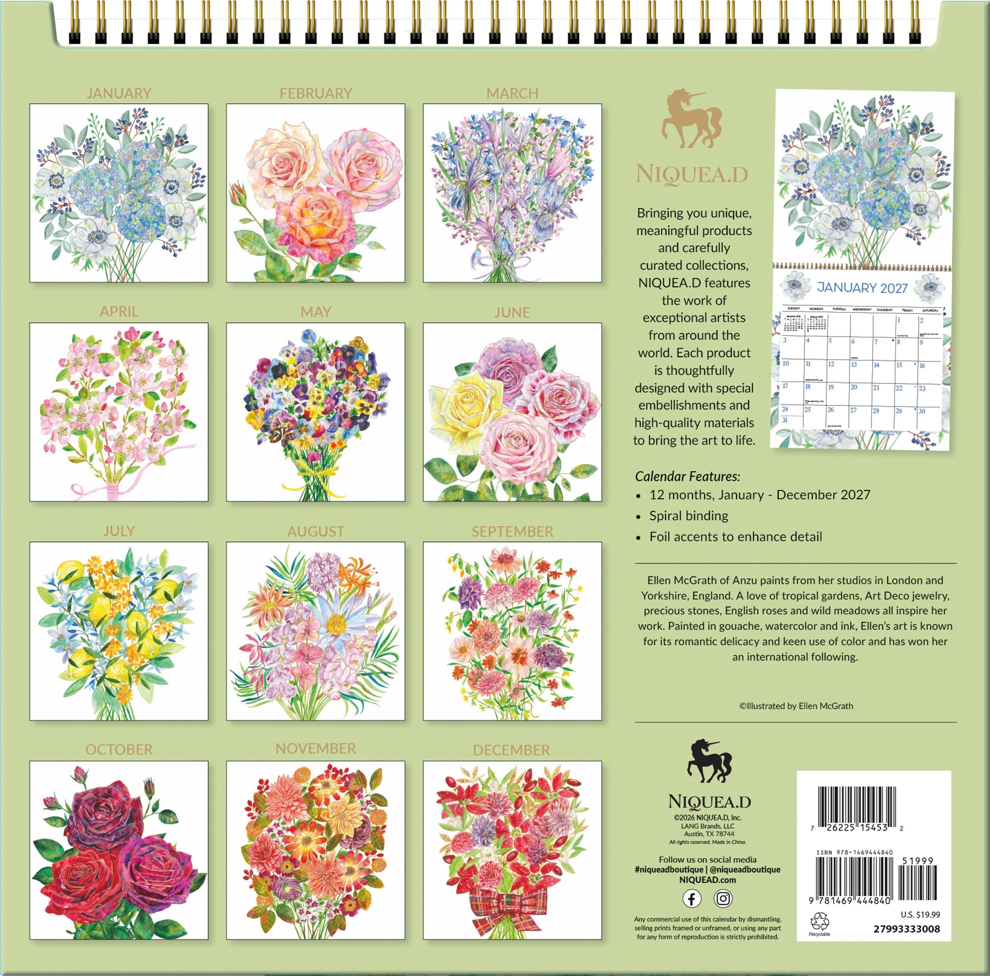 2027 Bouquet - Spiral Square Wall Calendar – image 2