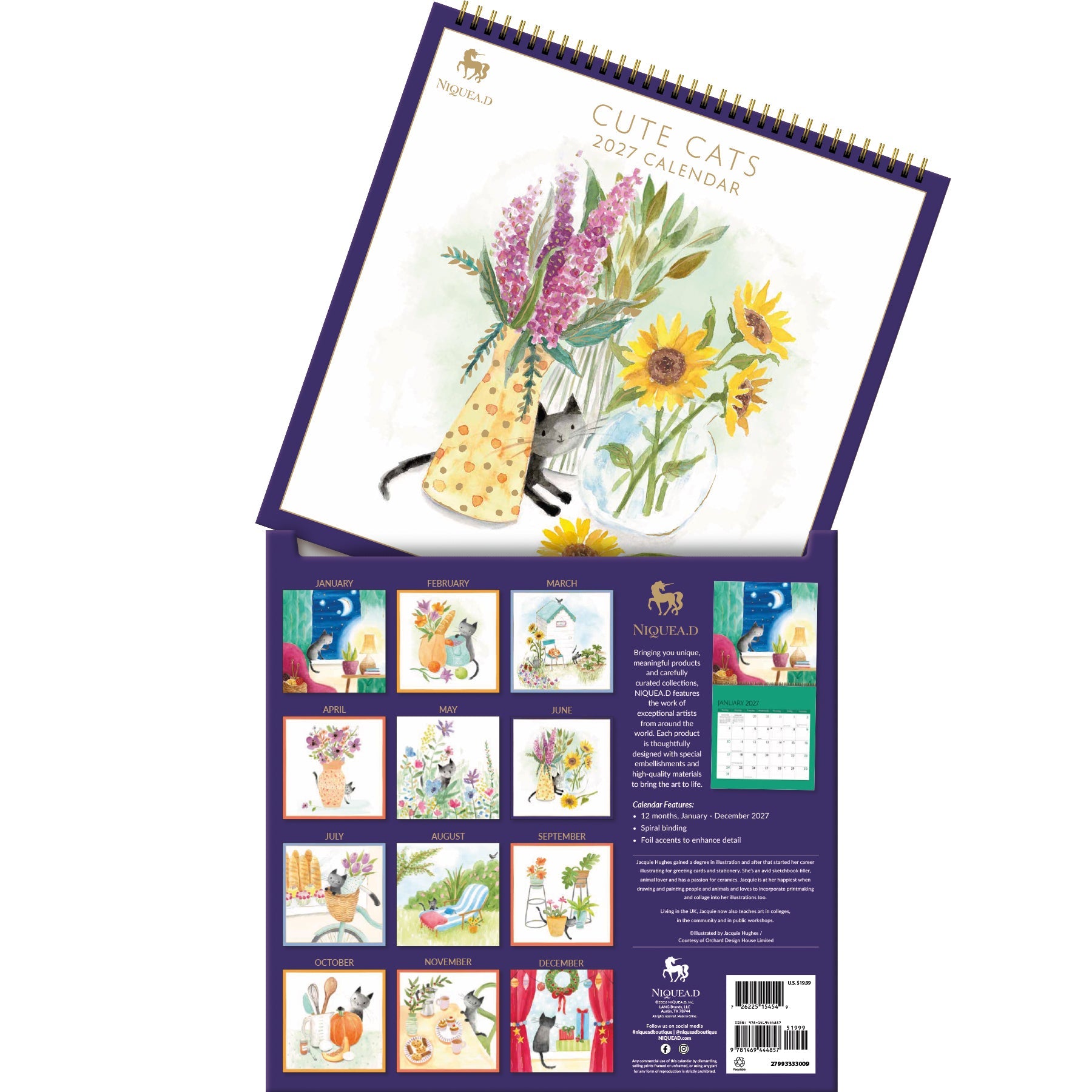 2027 Cute Cats - Spiral Square Wall Calendar – image 5
