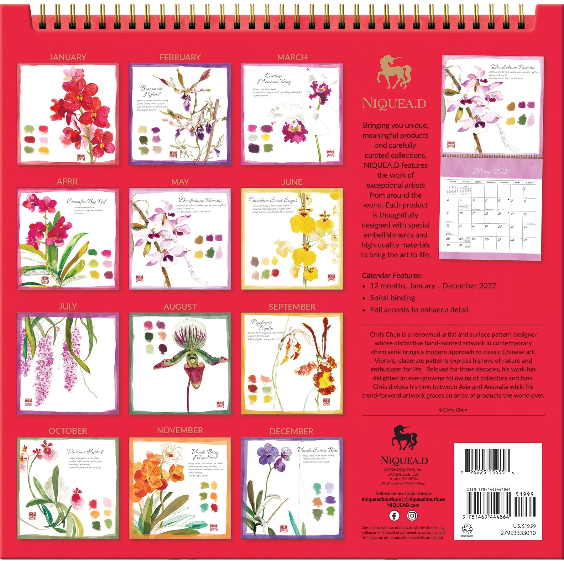 2027 Exotic Orchids - Spiral Square Wall Calendar – image 2