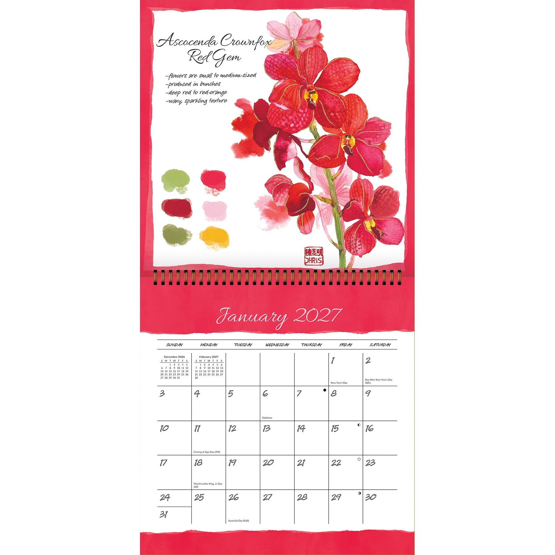2027 Exotic Orchids - Spiral Square Wall Calendar – image 3