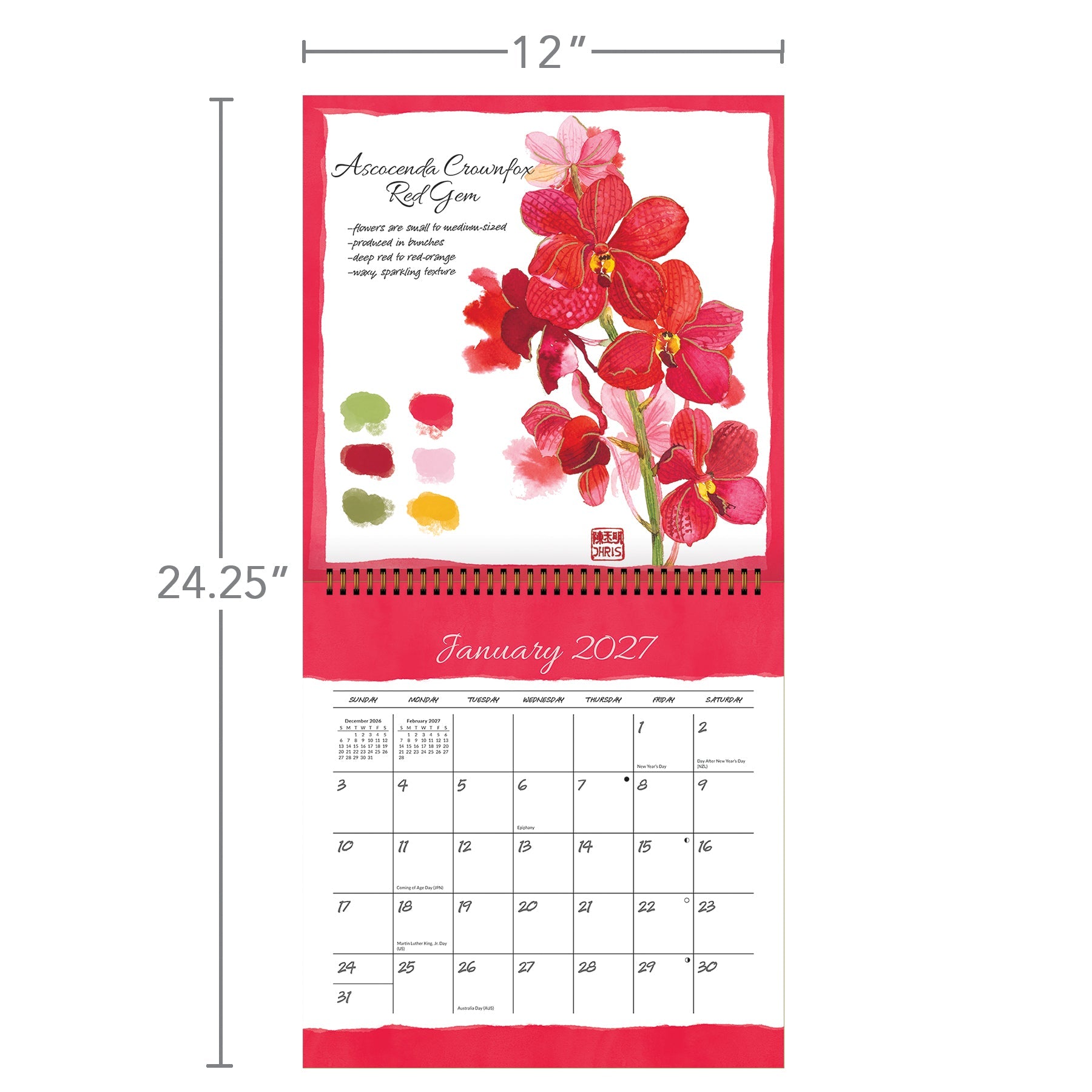 2027 Exotic Orchids - Spiral Square Wall Calendar – image 4