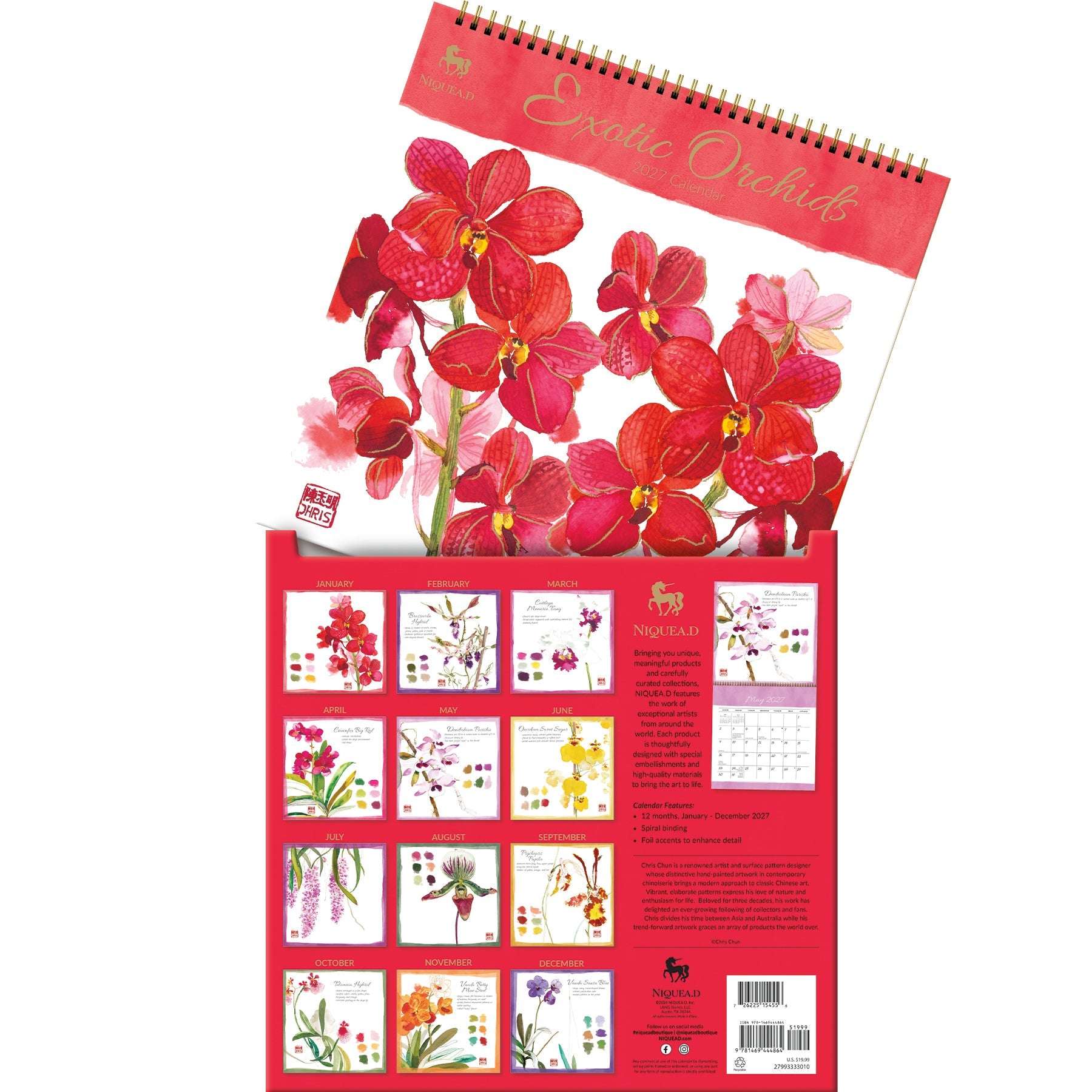 2027 Exotic Orchids - Spiral Square Wall Calendar – image 5