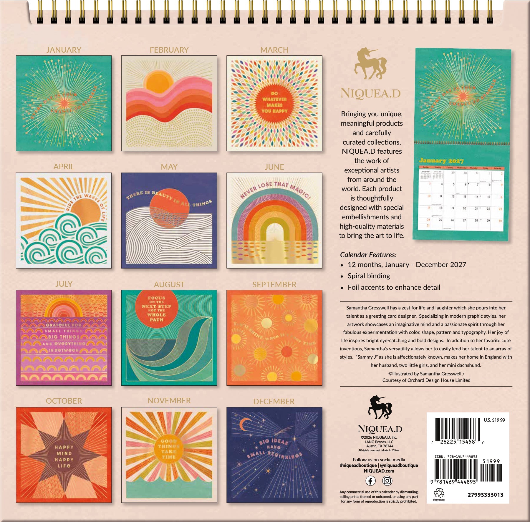 2027 Sunshine Affirmations - Spiral Square Wall Calendar – image 2