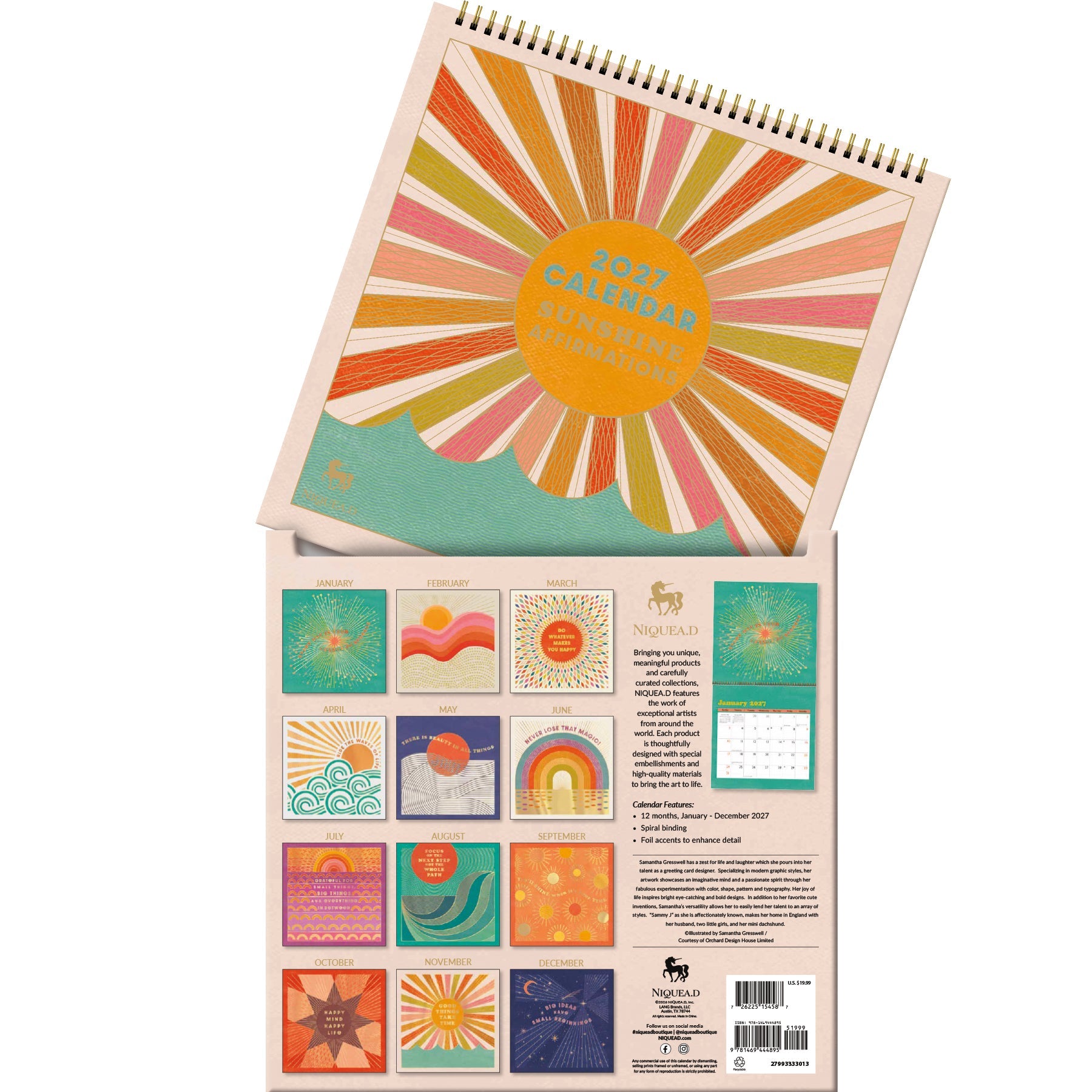 2027 Sunshine Affirmations - Spiral Square Wall Calendar – image 5