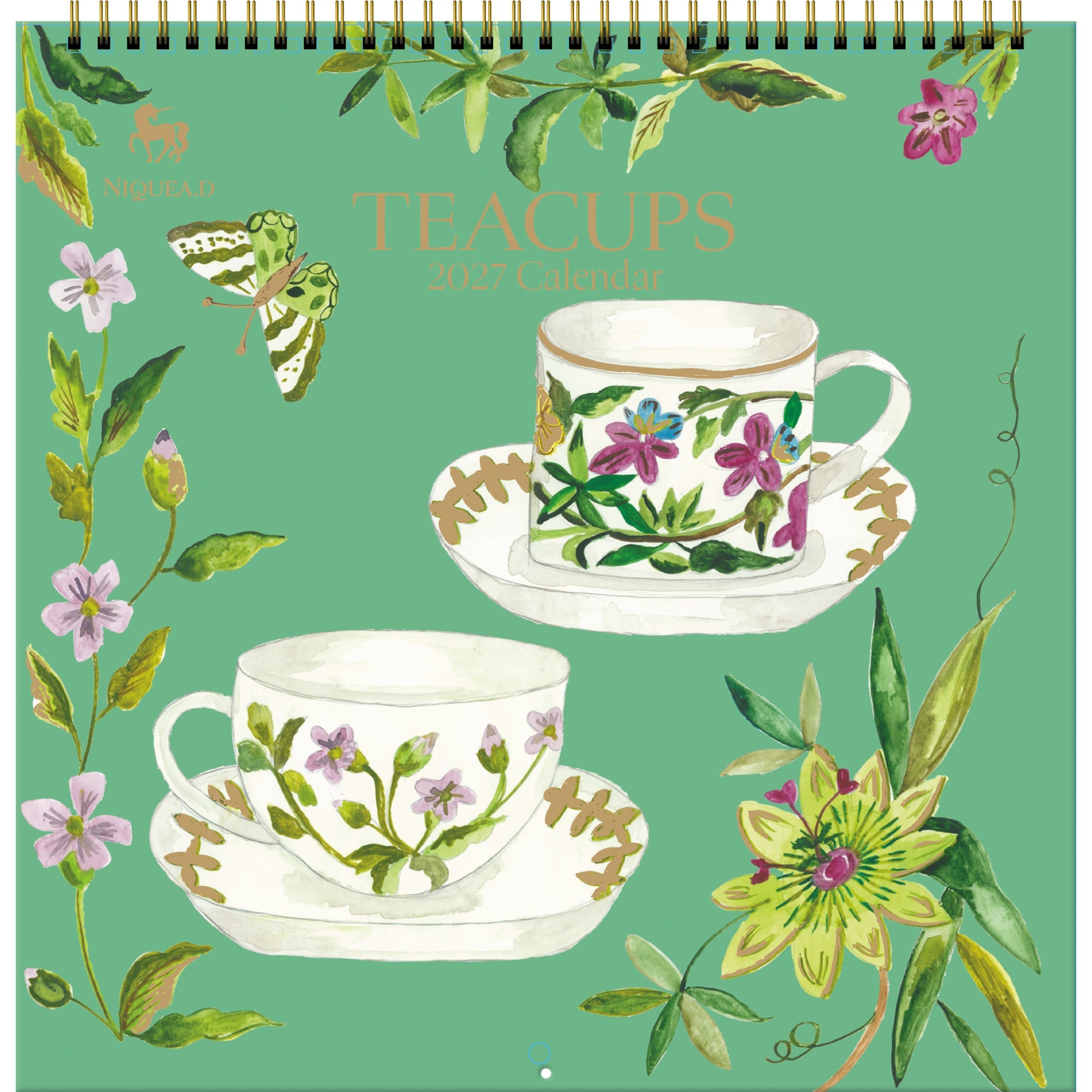 2027 Teacups - Spiral Square Wall Calendar – image 1