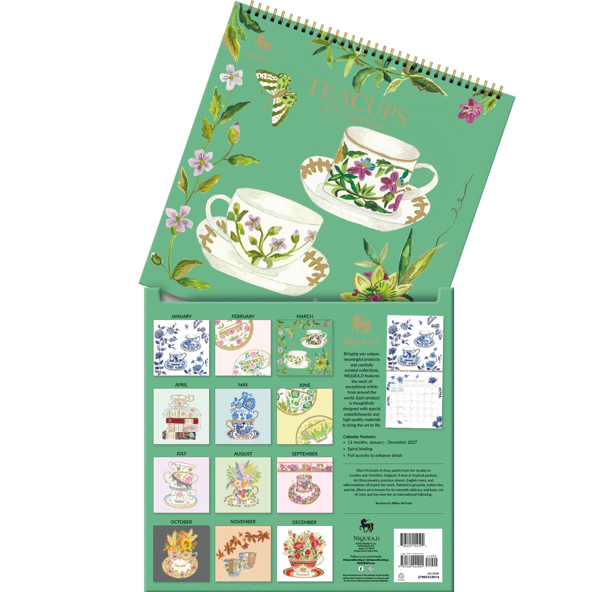 2027 Teacups - Spiral Square Wall Calendar – image 5