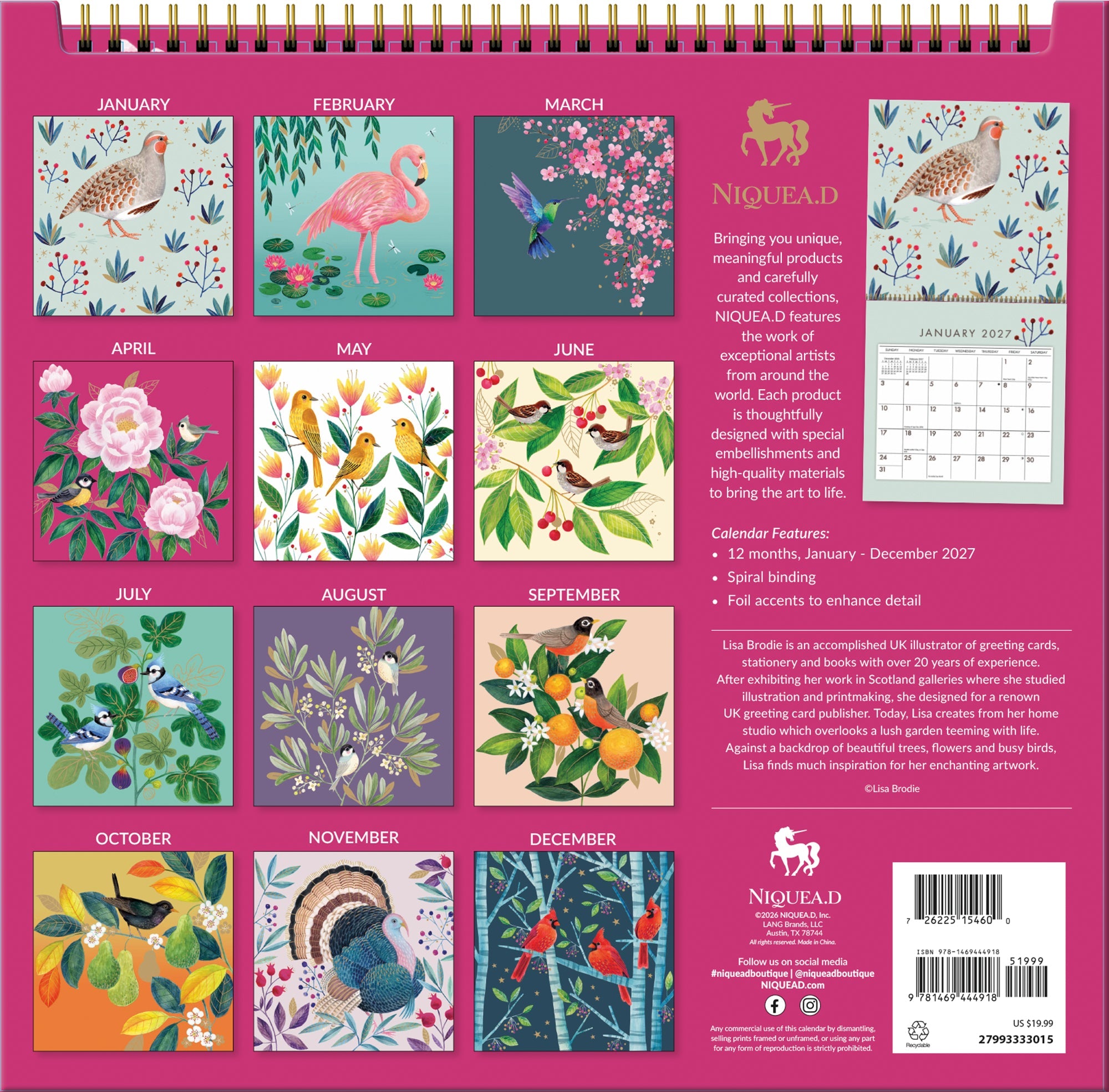 2027 Wonder Of Birds - Spiral Square Wall Calendar – image 2
