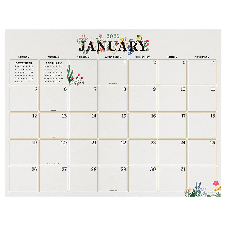 2025 Floral - Monthly Large Desk Pad Blotter Calendar