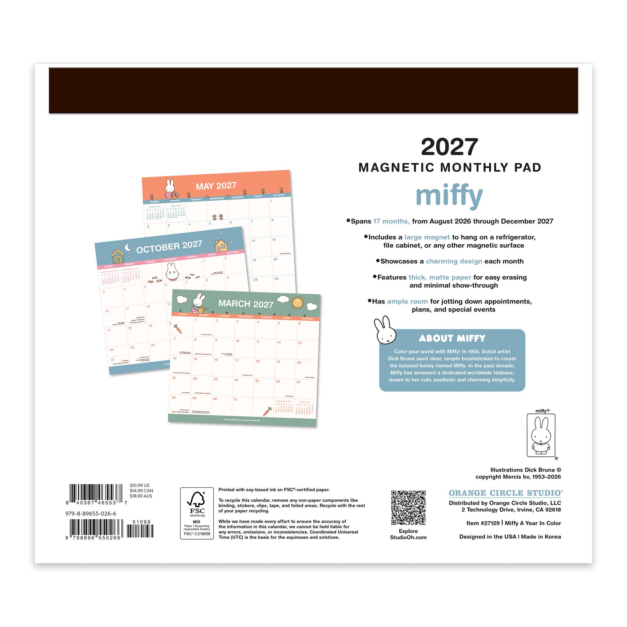 2027 Miffy A Year in Color Magnetic Monthly Pad