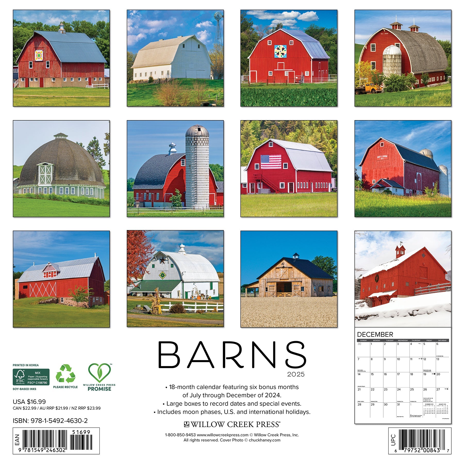 2025 Barns - Square Wall Calendar