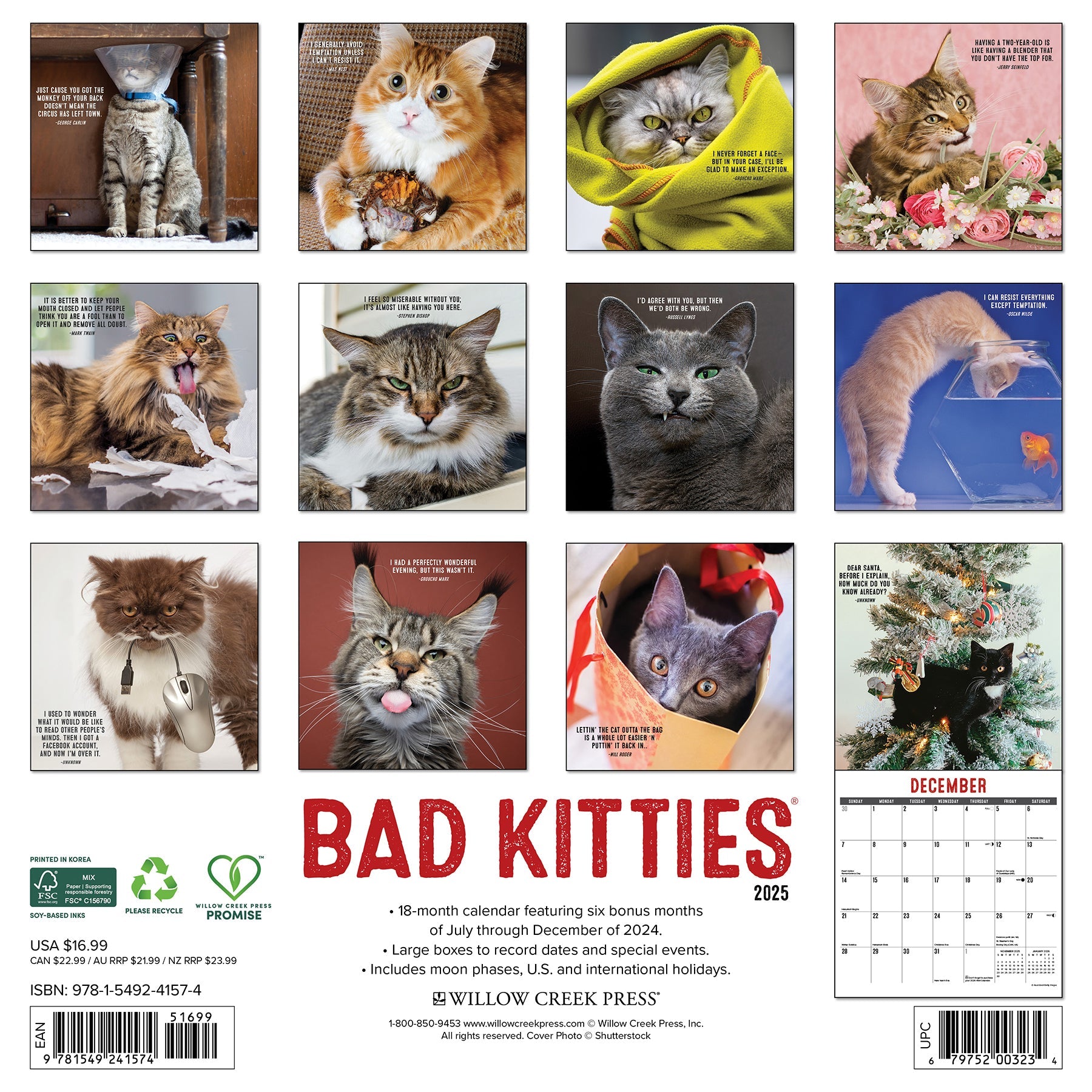 2025 Bad Kitties - Square Wall Calendar