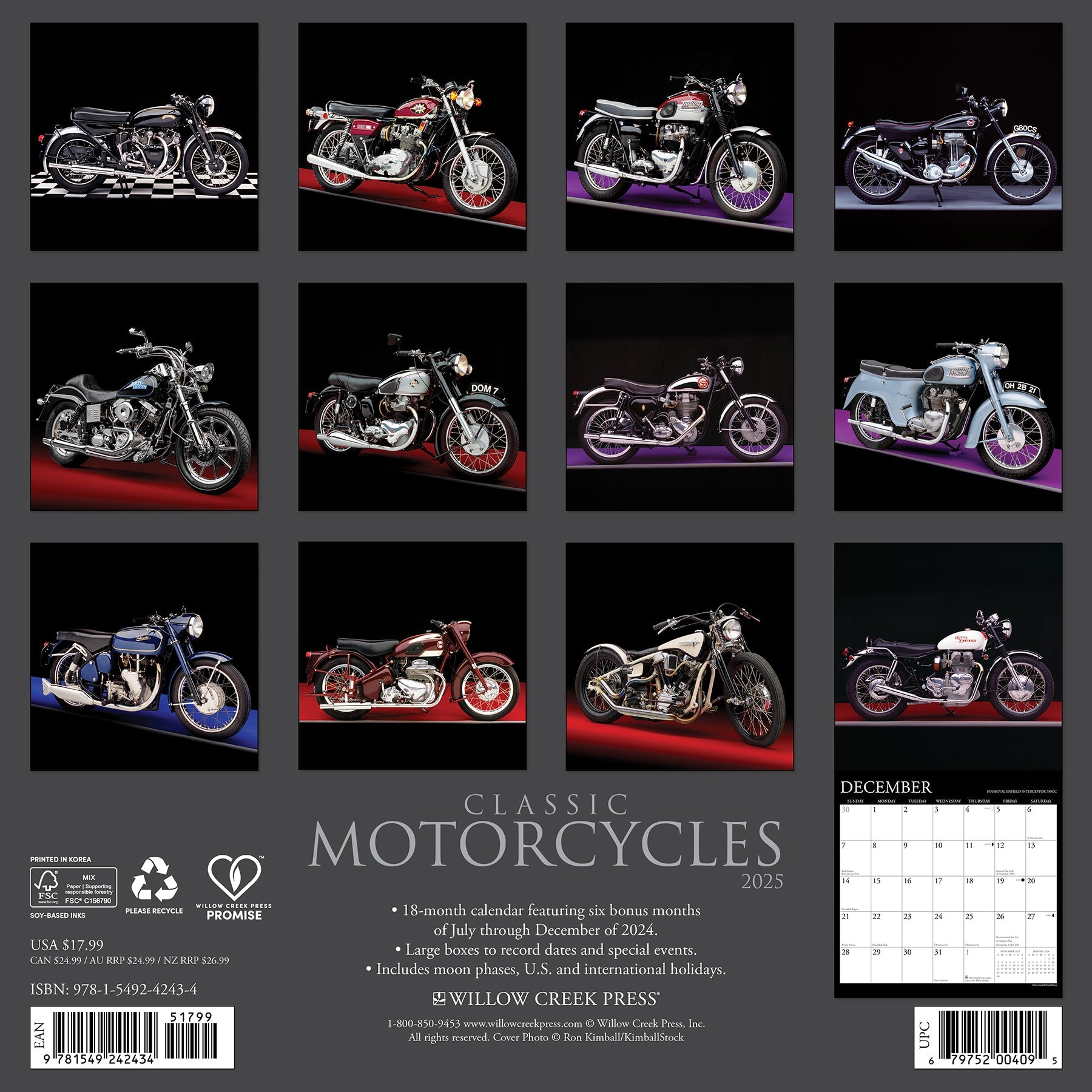 2025 Classic Motorcycles (w/foil) - Square Wall Calendar