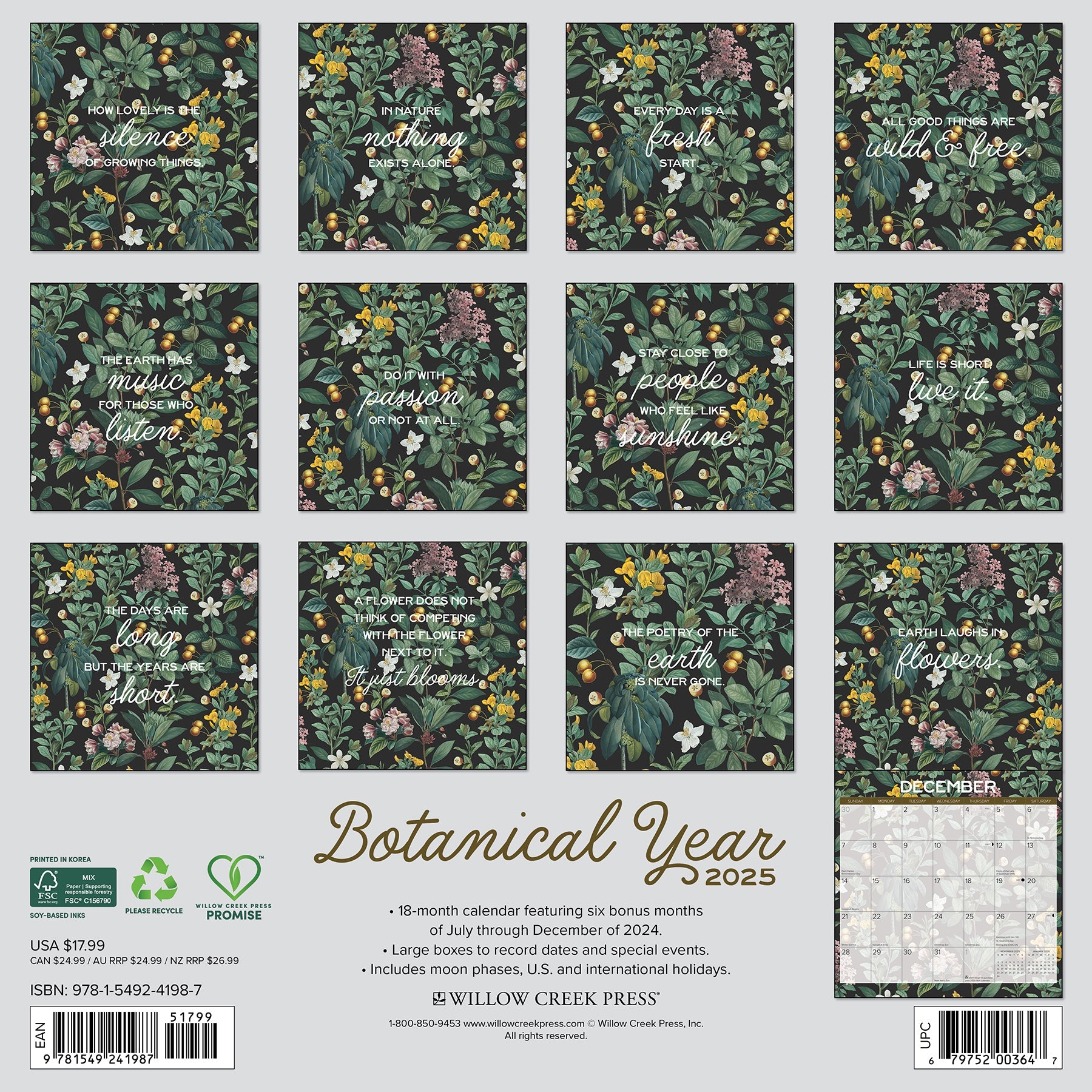 2025 Botanical Year (w/foil) - Square Wall Calendar