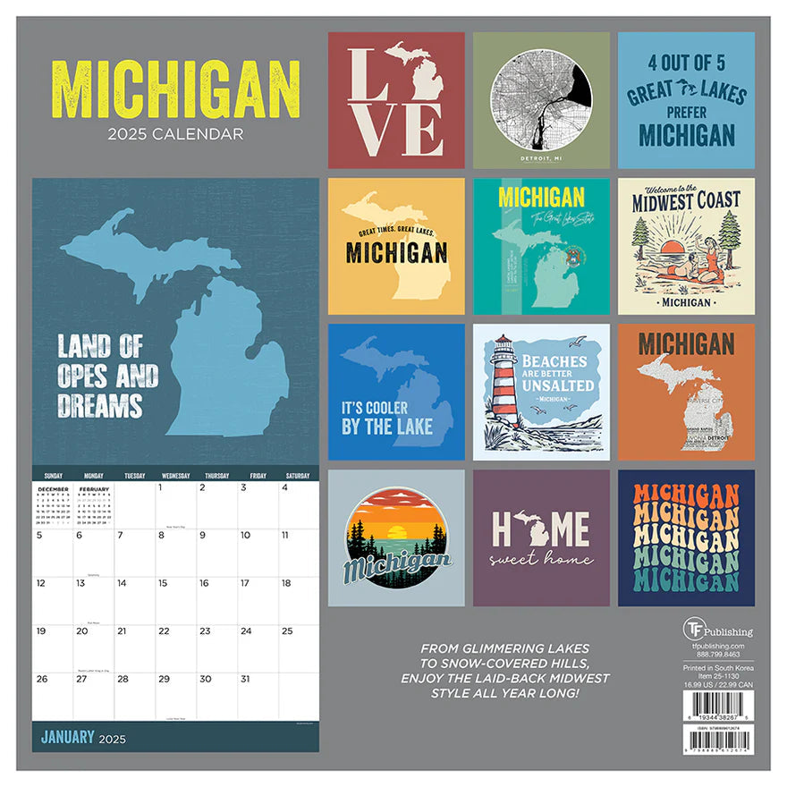 2025 Home: Michigan - Square Wall Calendar