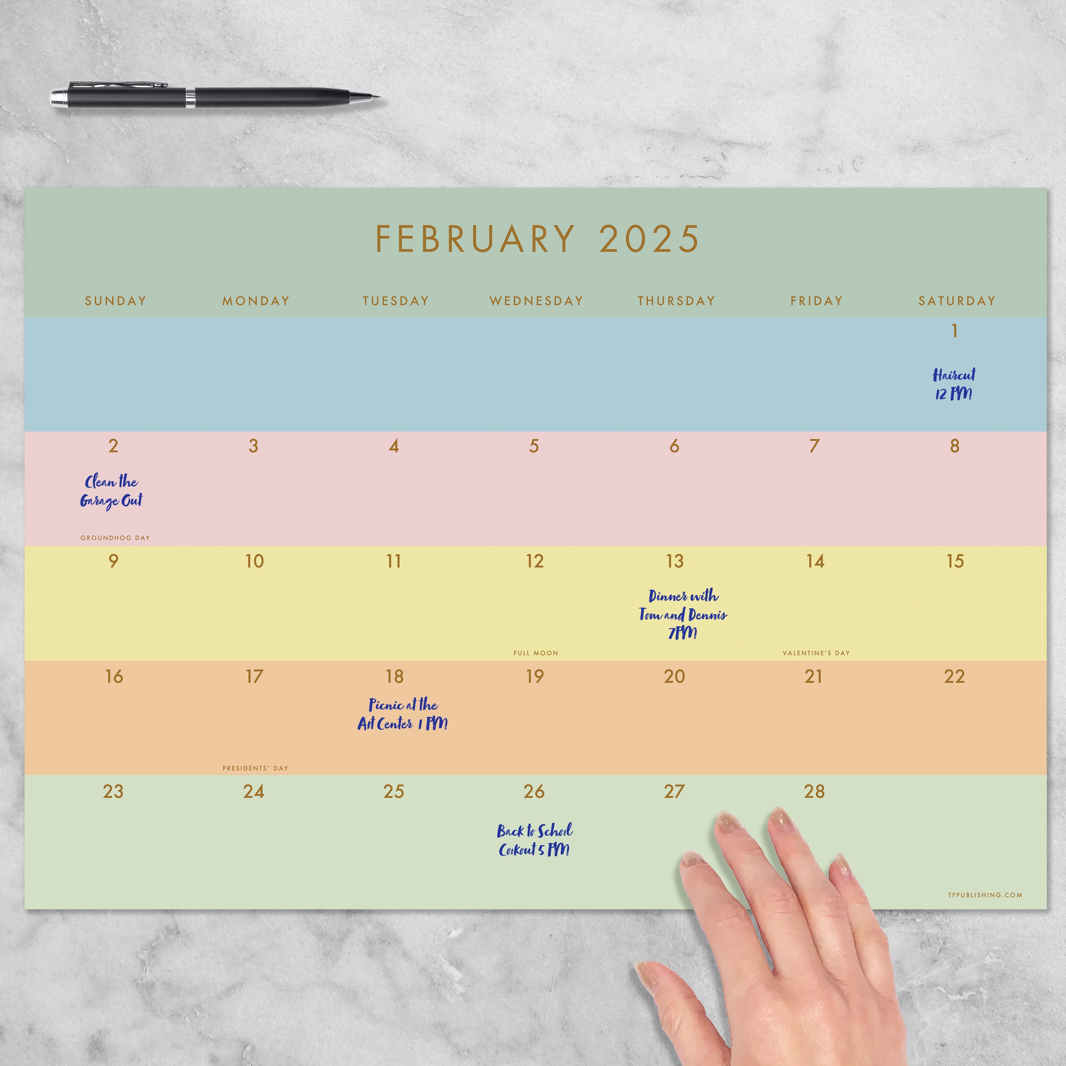 2025 Super Stripe - Monthly Medium Desk Pad Blotter Calendar