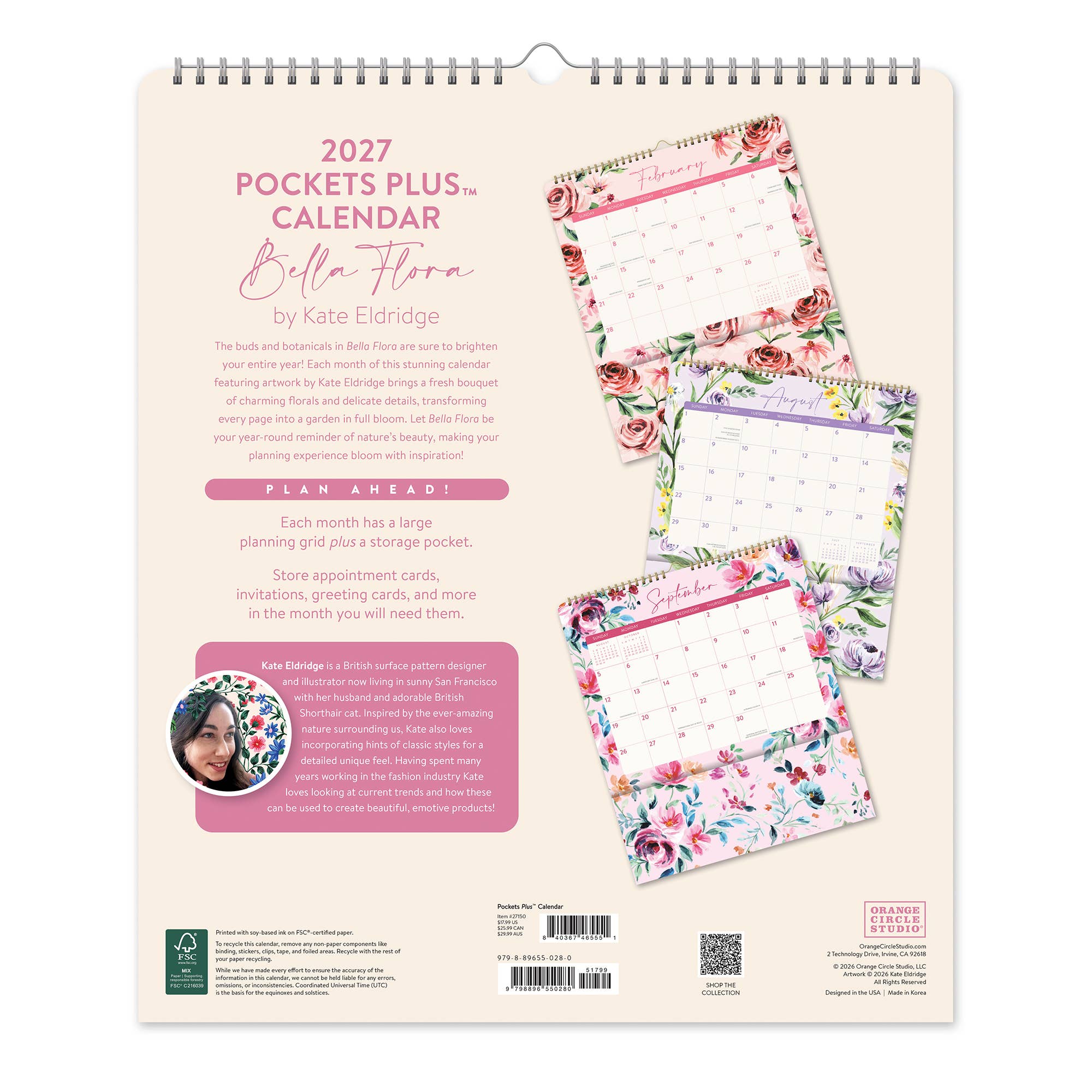2027 Bella Flora Pockets Plus™ Wall Calendar