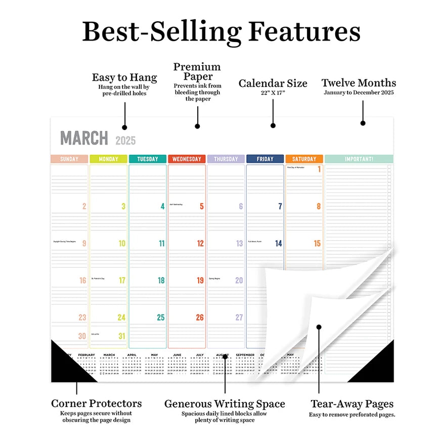 2025 Rainbow Blocks - Monthly Large Desk Pad Blotter Calendar