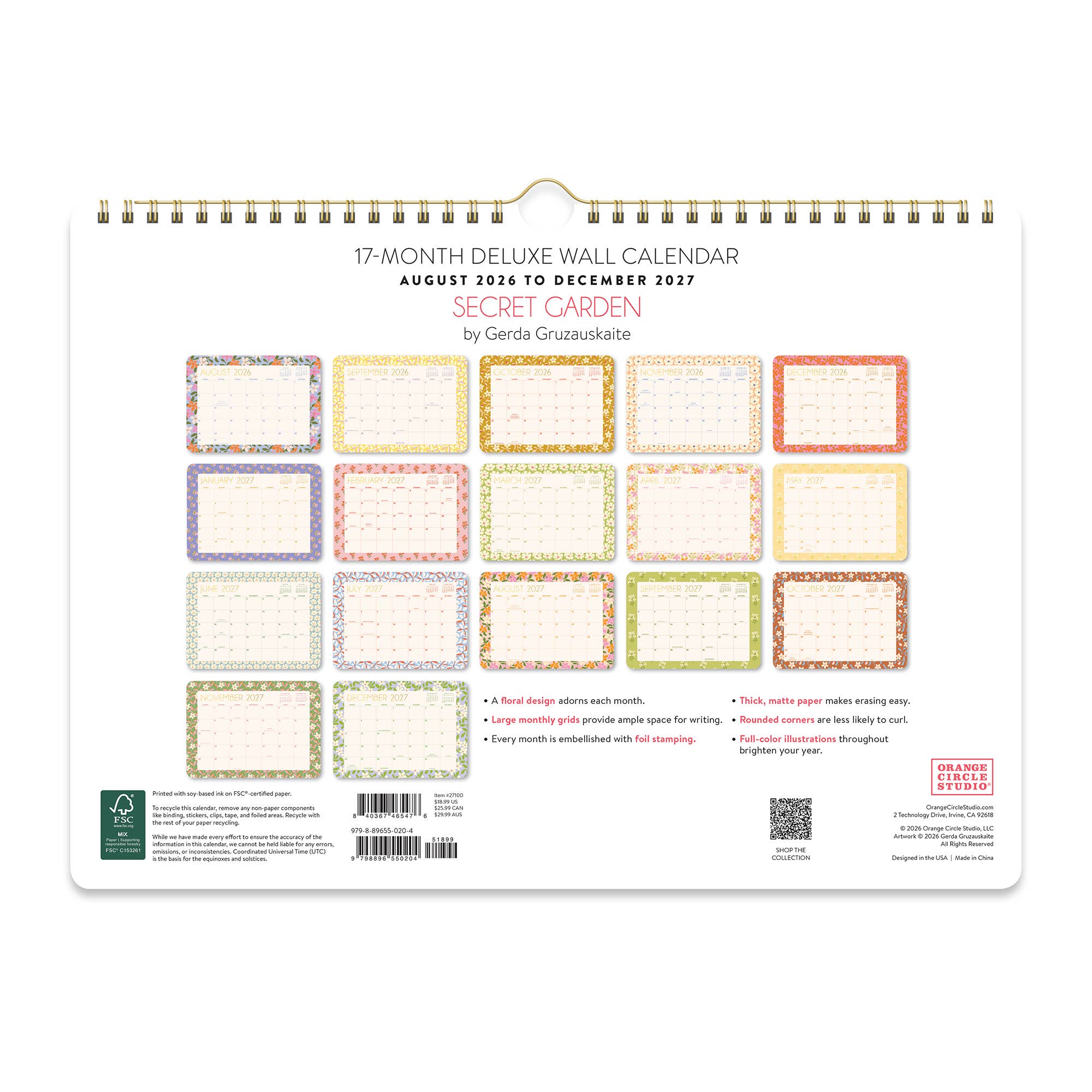 2027 Secret Garden Deluxe Wall Calendar