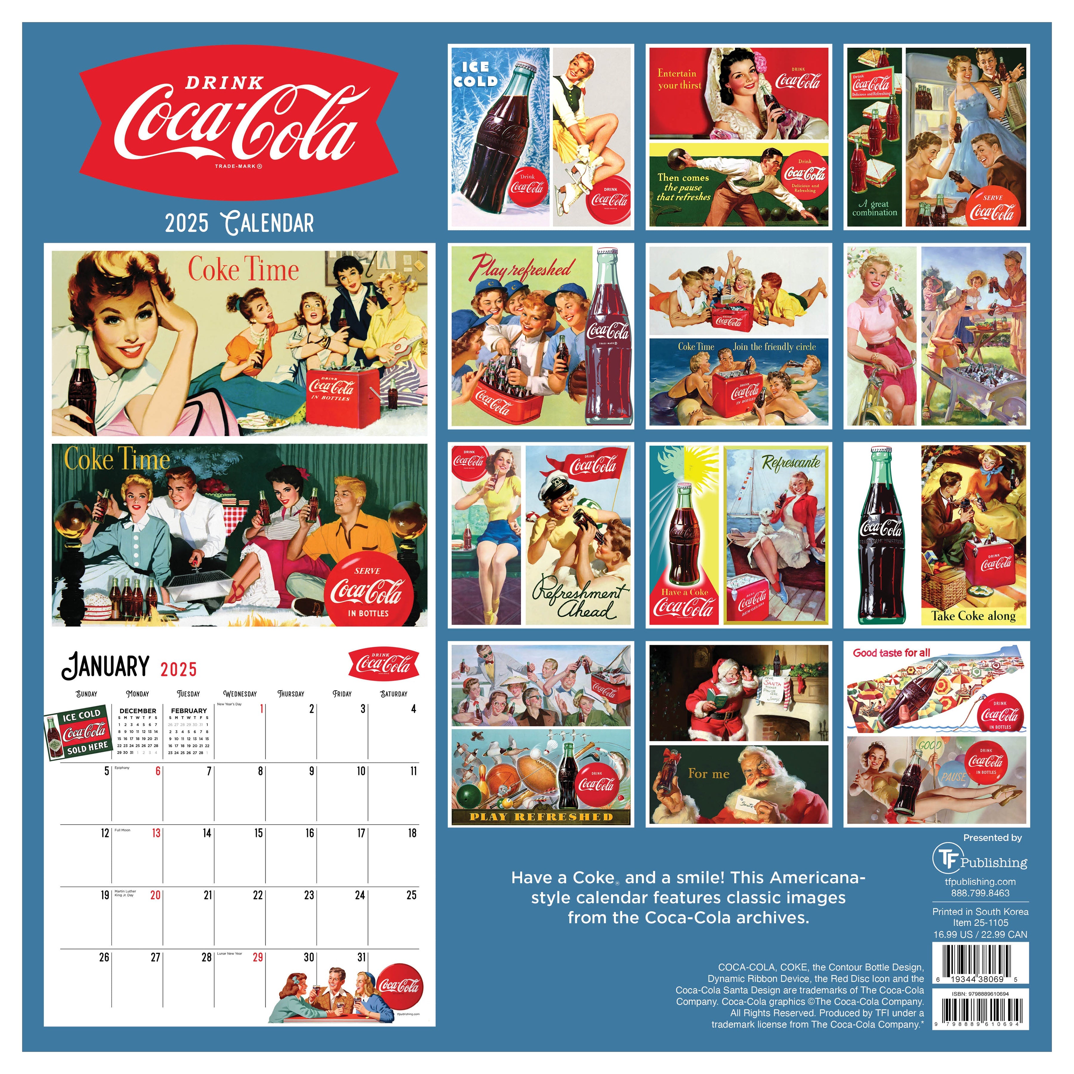 2025 Coca-Cola: Vintage Nostalgia - Square Wall Calendar