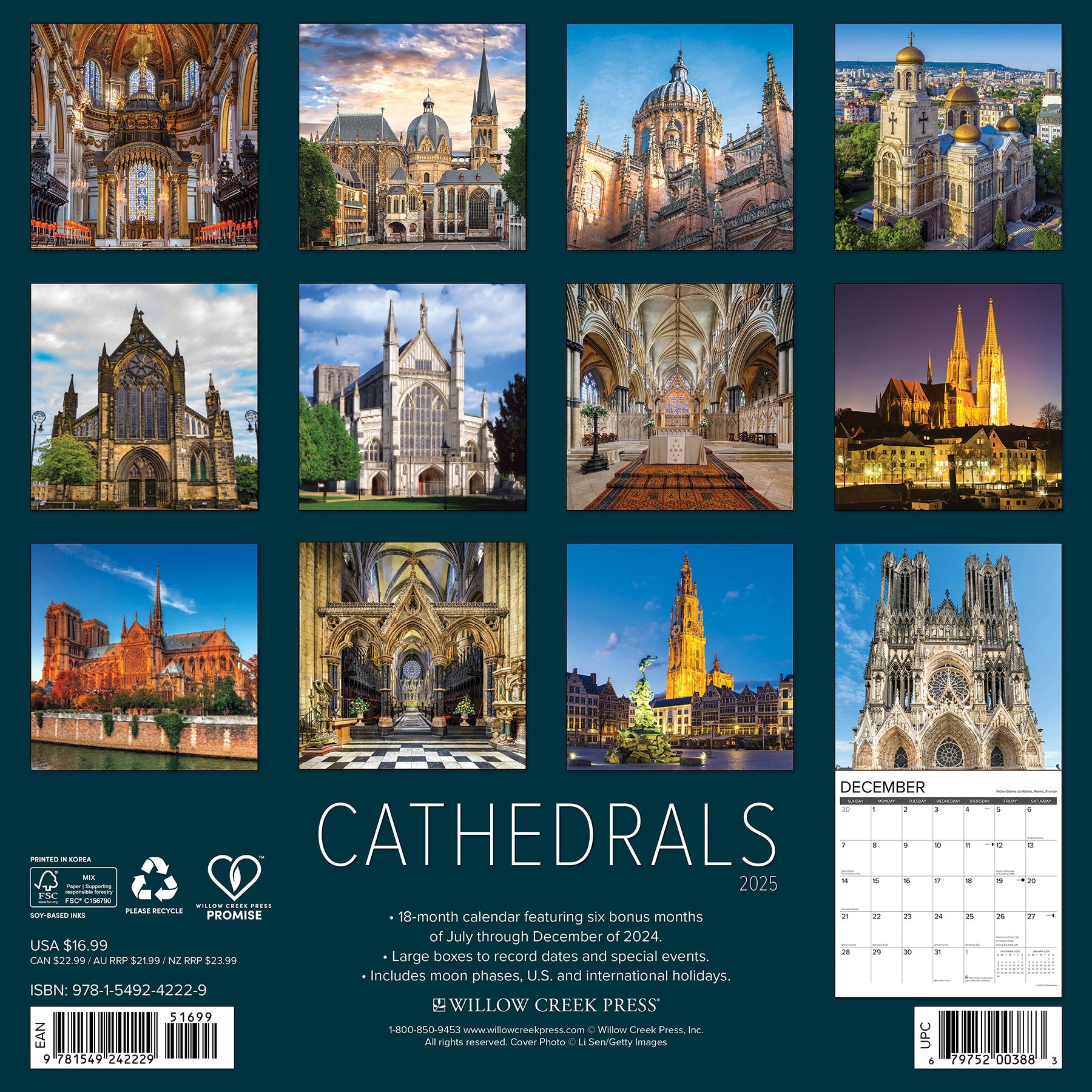 2025 Cathedrals - Square Wall Calendar