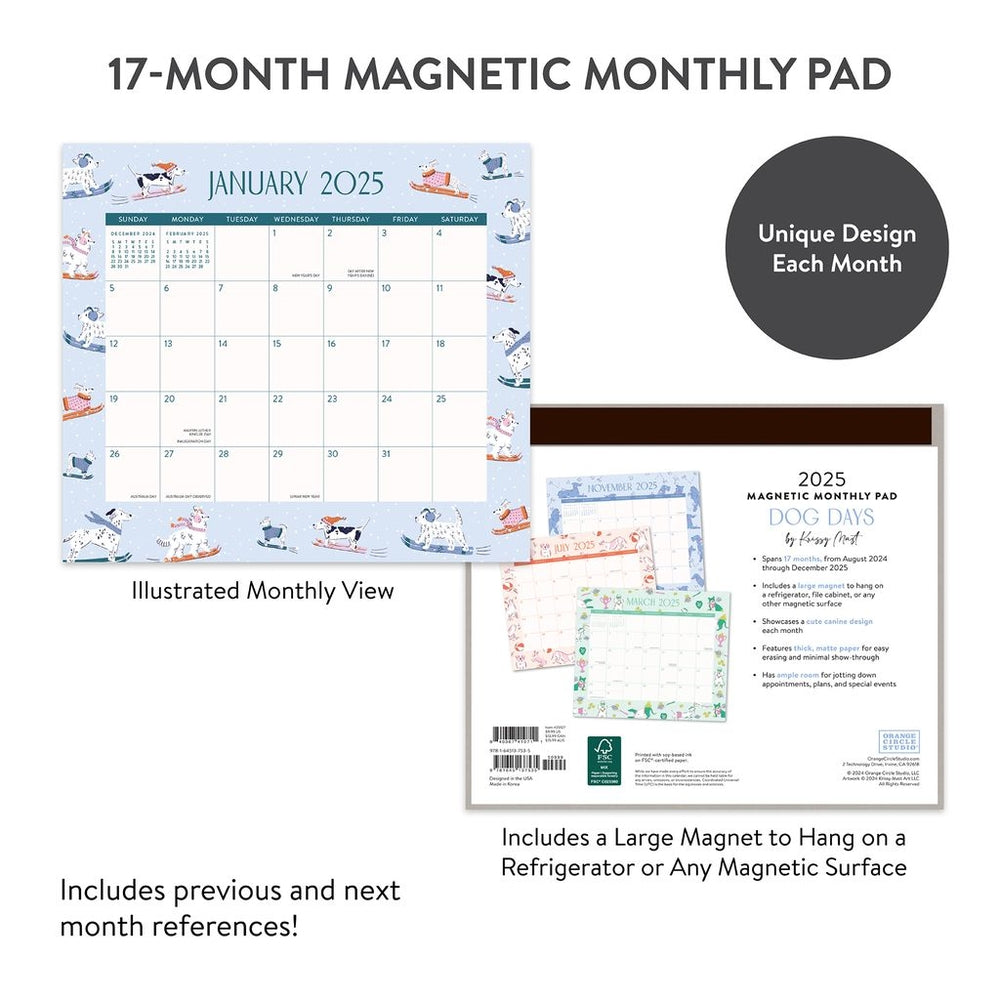 2025 Dog Days - Monthly Magnetic Pad Calendar by Orange Circle Studio