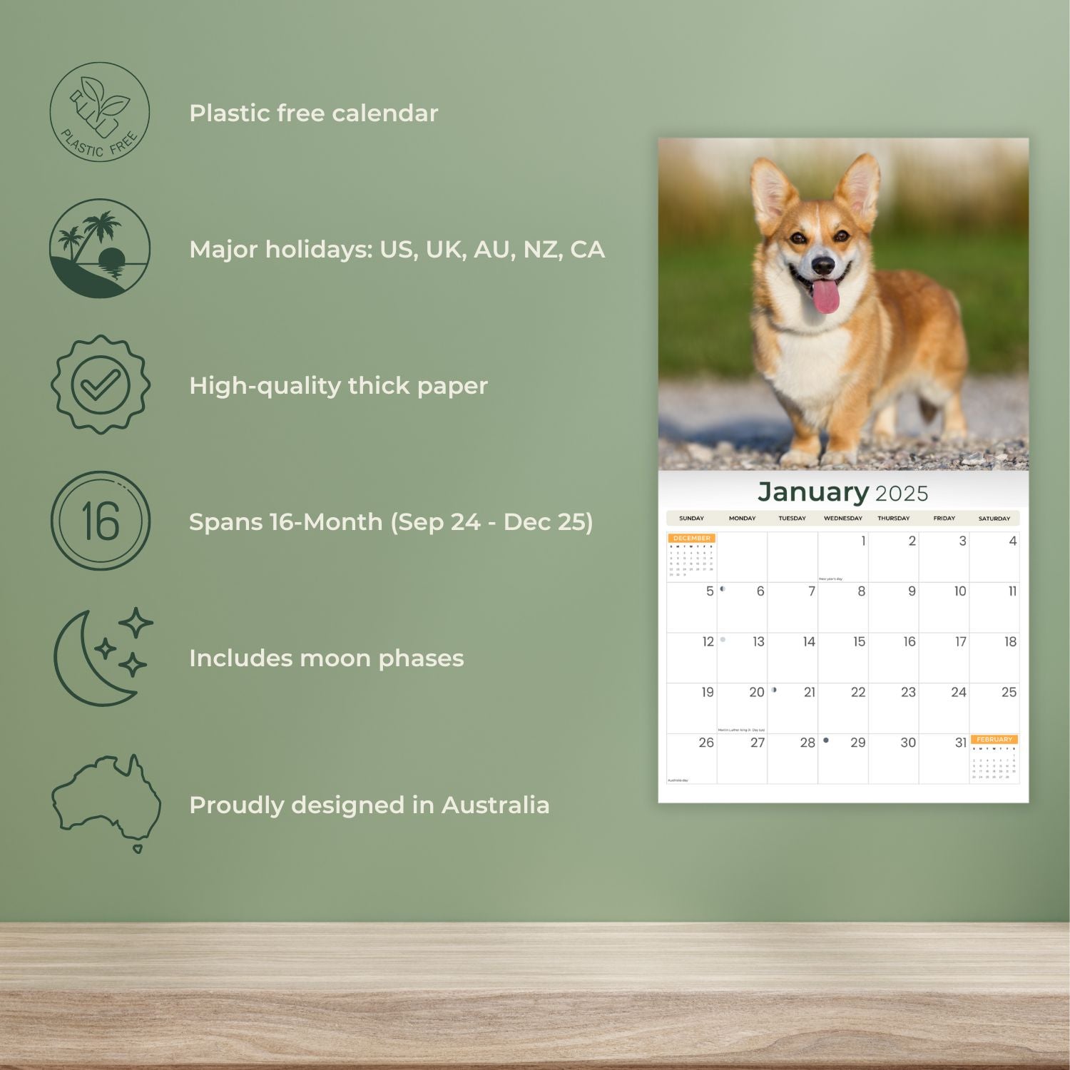 2025 Corgis - Deluxe Wall Calendar