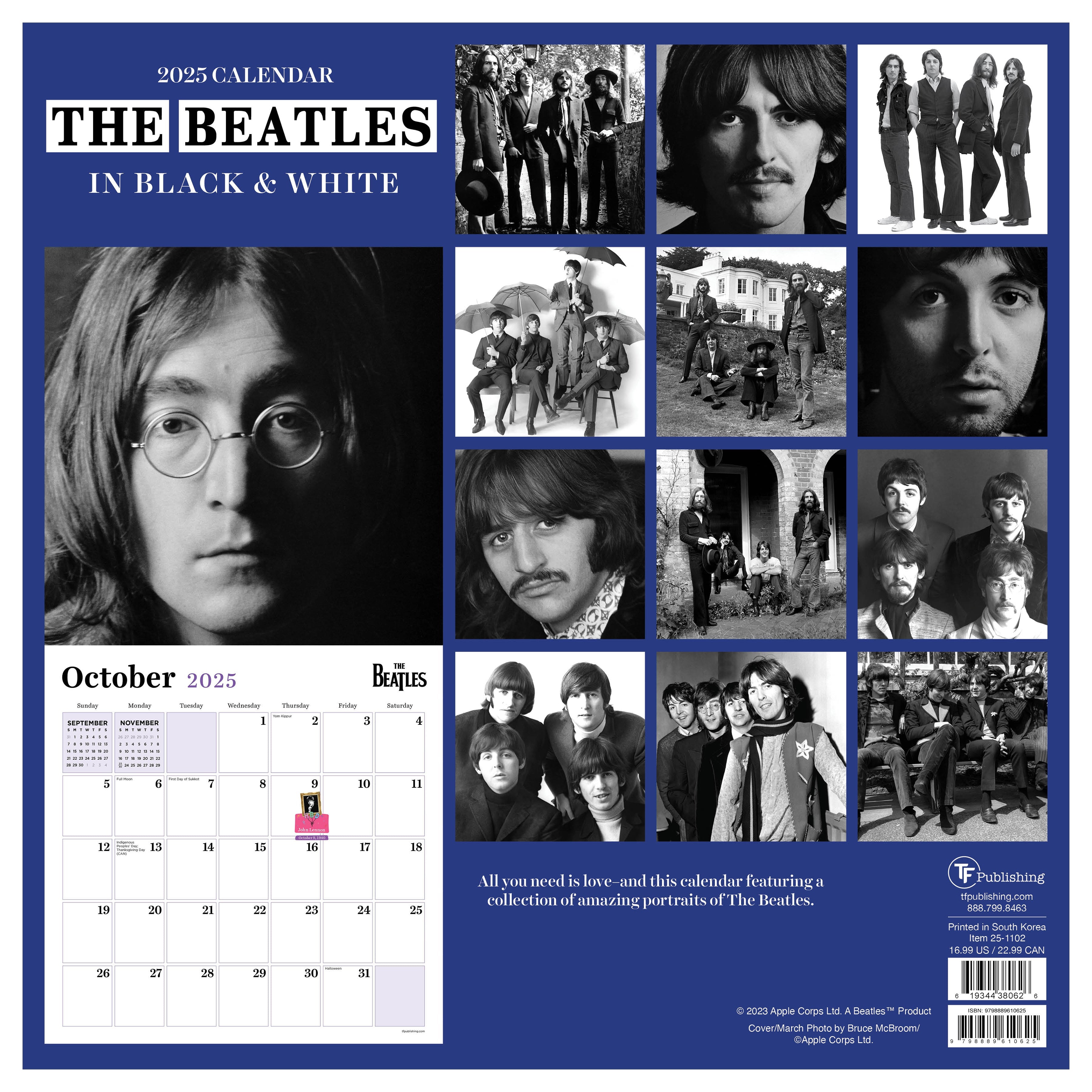 2025 The Beatles: In Black & White - Square Wall Calendar