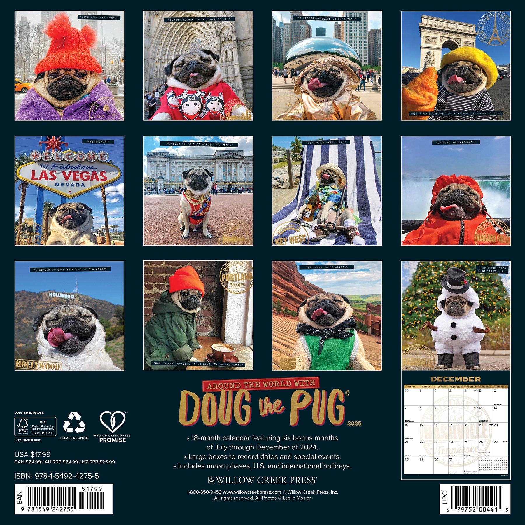 2025 Doug the Pug (w/foil) - Square Wall Calendar